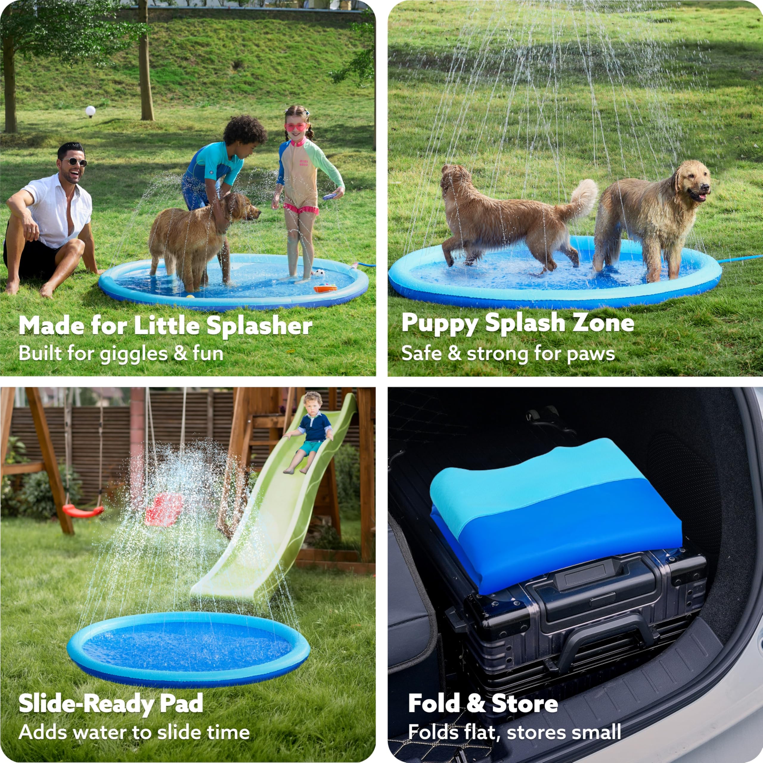 Tapete antideslizante de 72 pulgadas para salpicaduras, juguetes de agua para exteriores, tapete de juego para niños y perros, regadera gruesa exterior para fiestas en la piscina, fuente 5