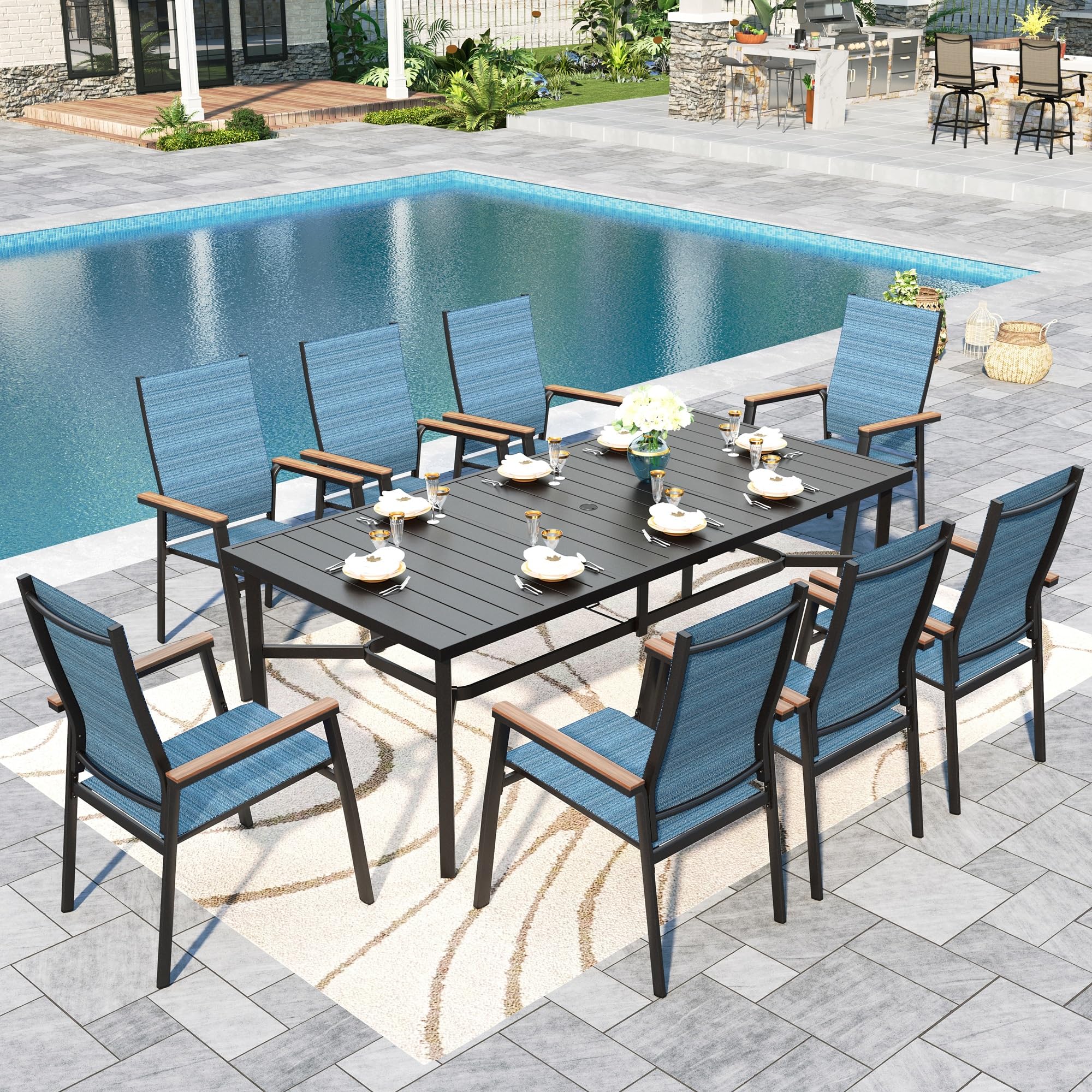 Sophia &amp; William Patio Dining Set for 8, Metal Table &amp; Aluminum Chairs