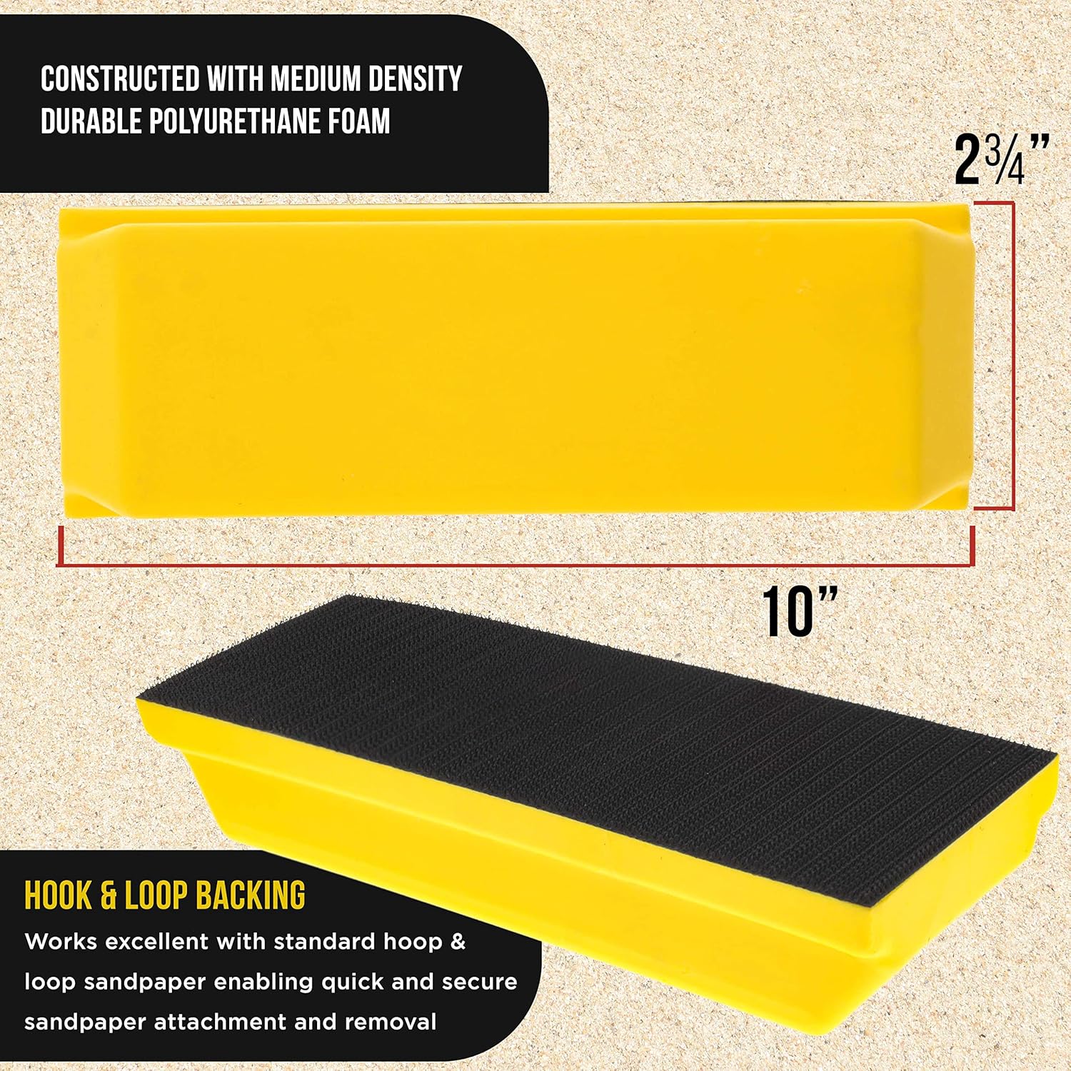 Dura-Gold Pro Series Rectangle 10" x 2-3/4" Hand Sanding Block Pad with Hook & Loop Backing and PSA Adapter Pad & 40 Grit PSA Longboard Sandpaper 12 Yard Roll, 2-3/4" Wide