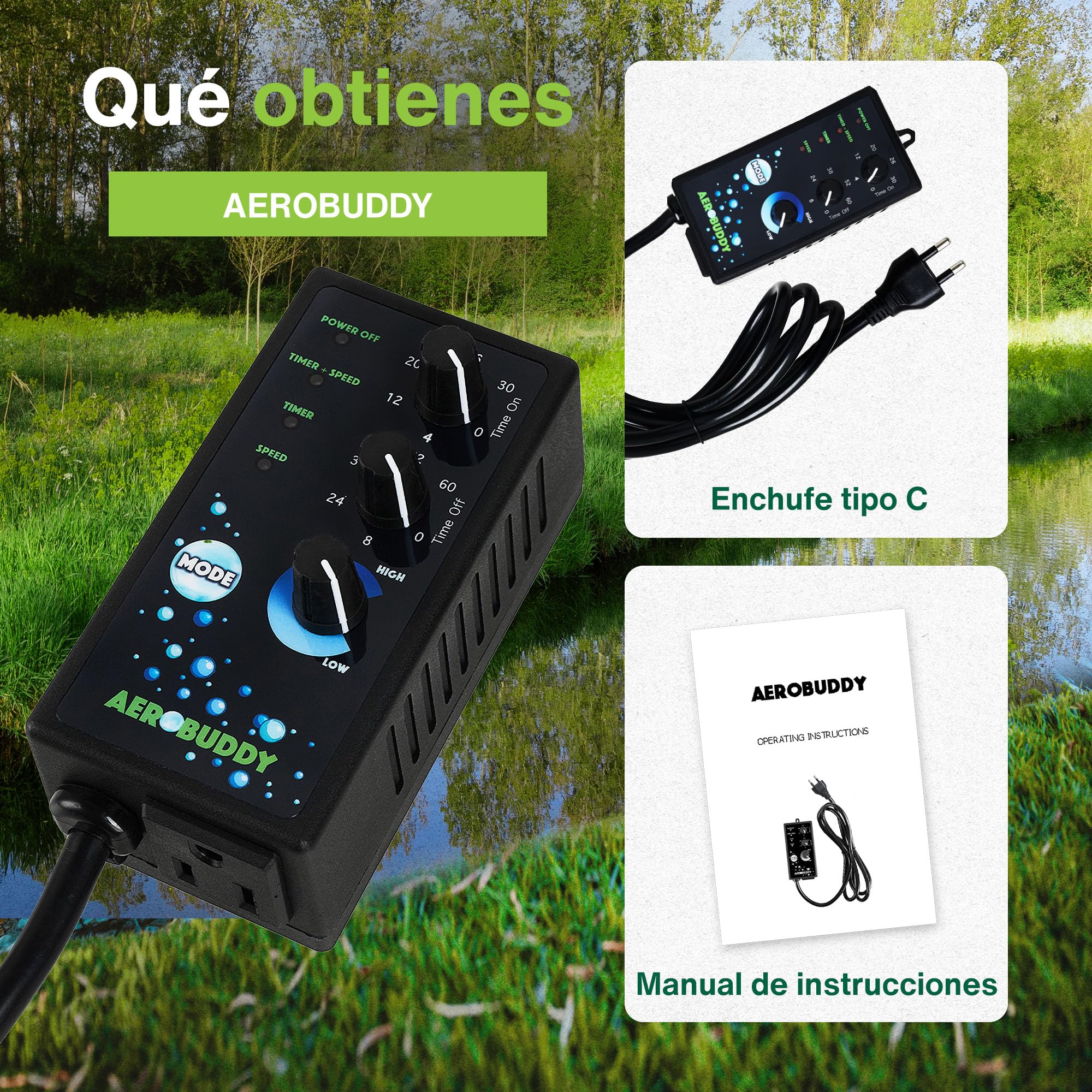 AEROMIXER Aerobuddy EU Zeitschaltuhr Steckdose mit Intervallsteuerung & Drehzahlregler für Pumpen – Steckdosentimer zur Pumpensteuerung von Misch- und Belüftungszyklen in Gartenbau & Landwirtschaft