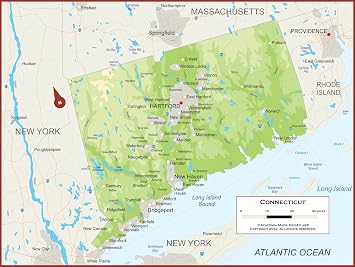 42 x 32 Connecticut State Wall Map Poster with Topography - Classroom Style Map with Durable Lamination - Safe for Use with Wet/Dry Erase Marker - Very Popular for Educators and Homeschool!