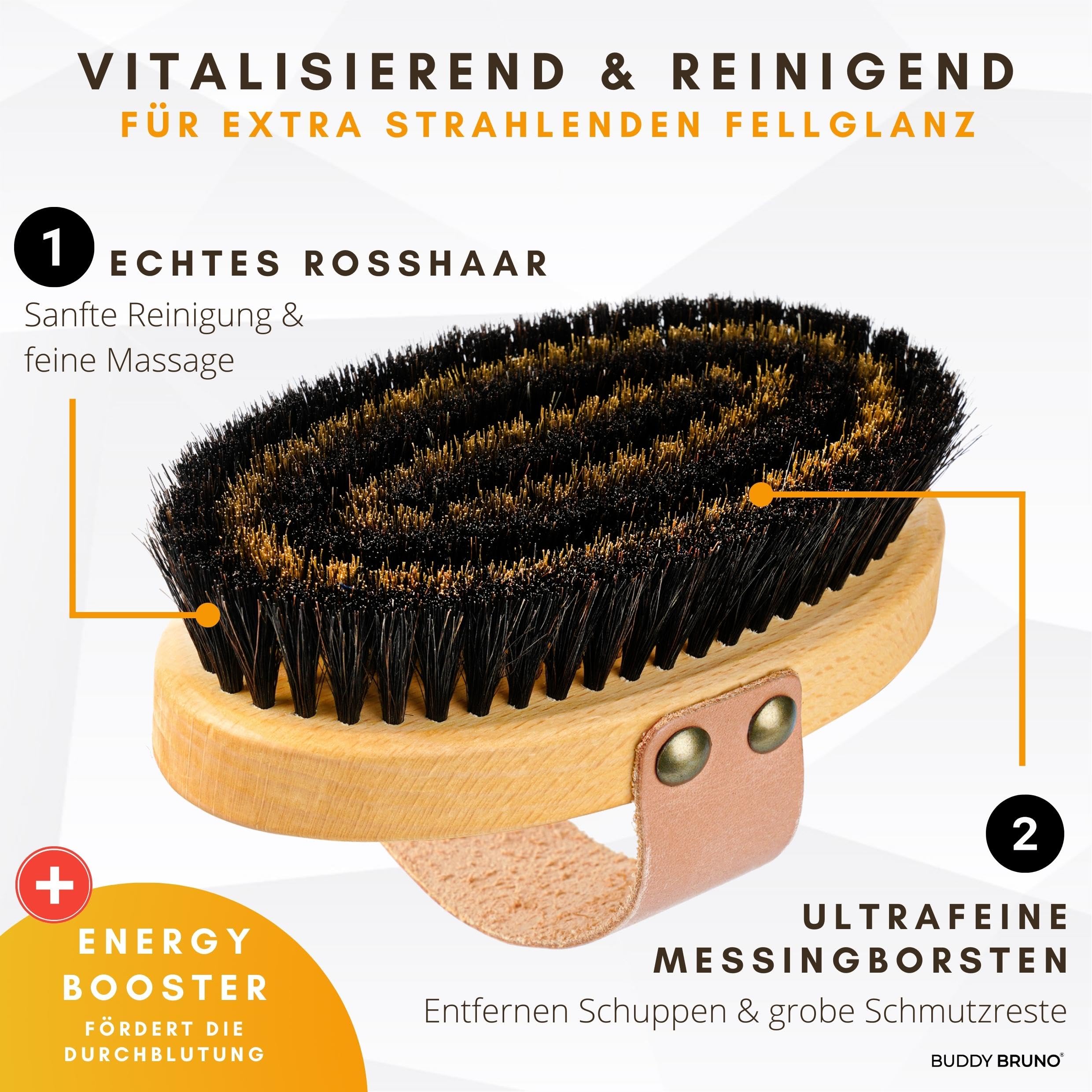 BUDDY BRUNO® Hundebürste Kurzhaar mit 100% Naturborsten, Fellbürste für die tägliche Fellpflege, Premium Striegel für Hunde & Katzenbürste, inkl. Bürstenreiniger, MADE IN DE