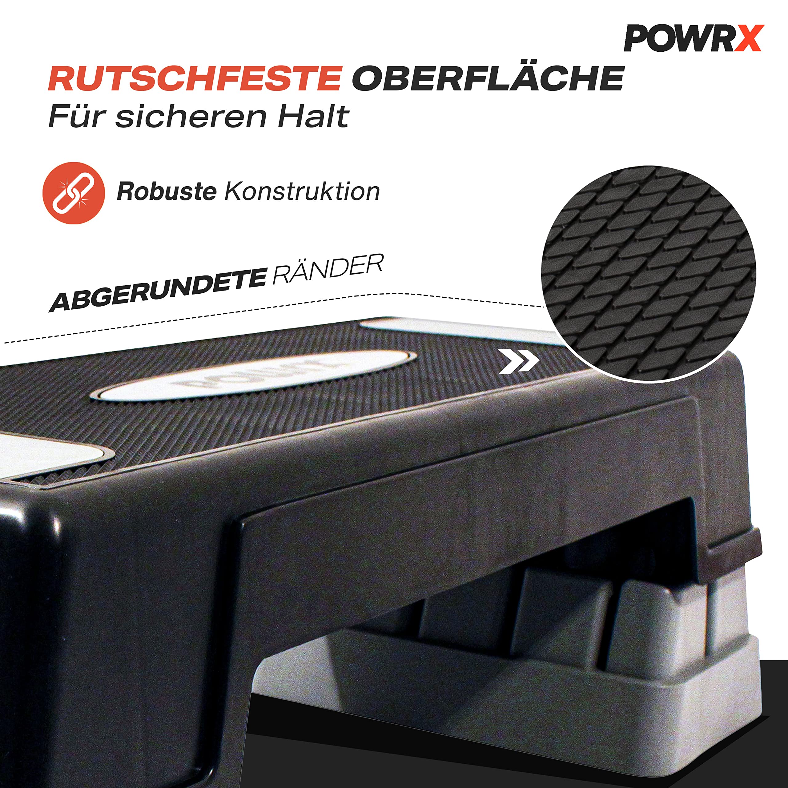 POWRX Aerobic Steppbrett 12/17/24cm (3 Stufen) Grau I Stepper höhenverstellbar und rutschfest für Aerobic, Gymnastik und Fitness I Home Step Stepbench