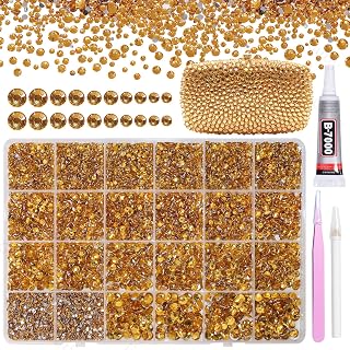 21000Pcs Golden Rhinestones for Bedazzling Kit, Mix Sizes Jelly Bedazzling Resin Gems, Golden Gems Bedazzling for Crafting, Flatback Resin Rhinestones for Craft DIY Face Makeup
