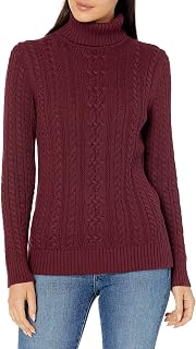 Amazon Essentials Women's Long Sleeve Fisherman Cable Knit Turtleneck Sweater, Cotton (Available in Plus Size)