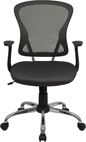 Miniatura 7 de Flash Furniture, silla de oficina de malla, altura a mitad de la espalda, negra, con base acabada en cromo, Madera rayón Poliéster, Gris oscuro