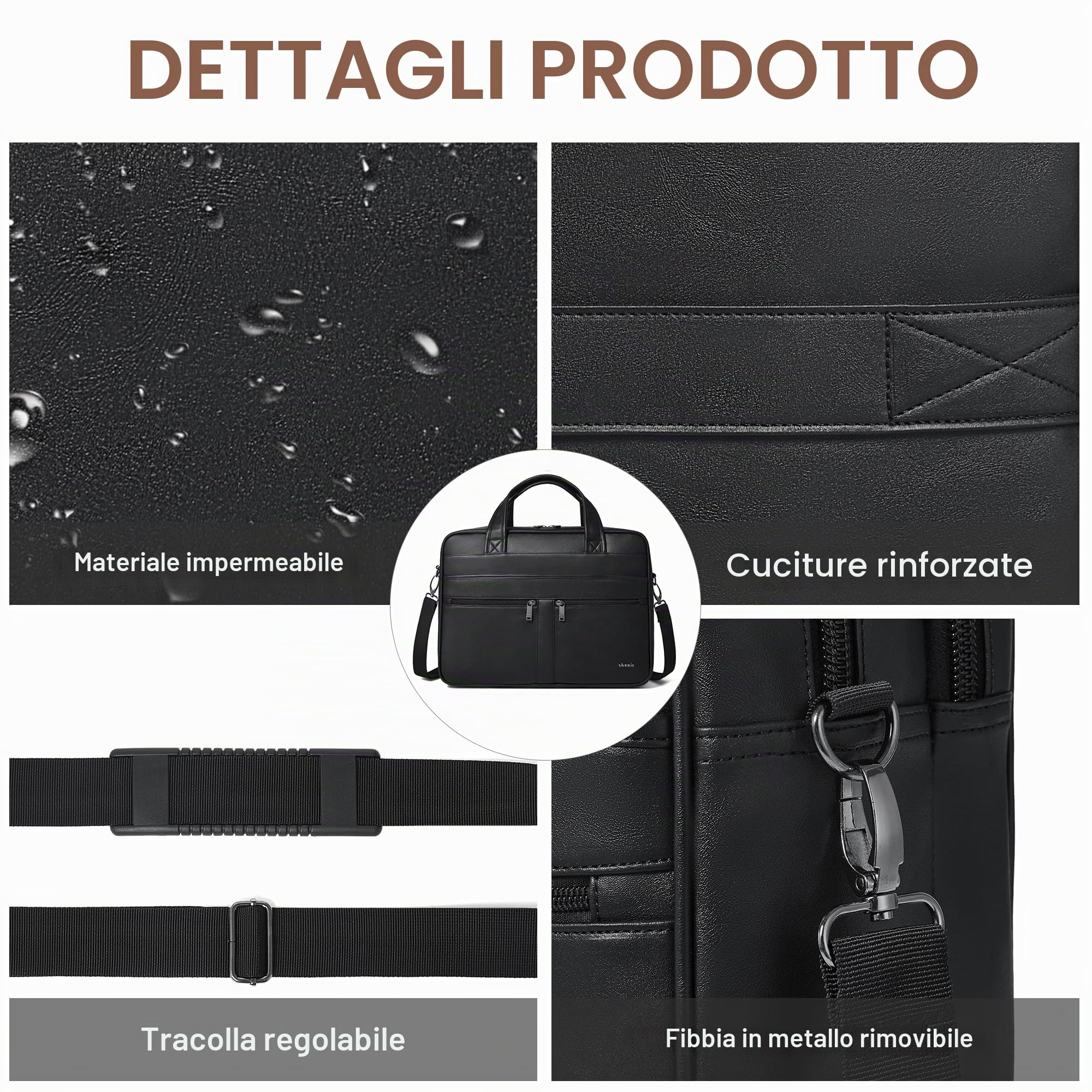 Shrrie Borsa del messaggero in pelle per uomini e donne Borsa per laptop da 16 pollici,Borsa in pelle retrò resistente all'acqua per uomini Business,Lavoro
