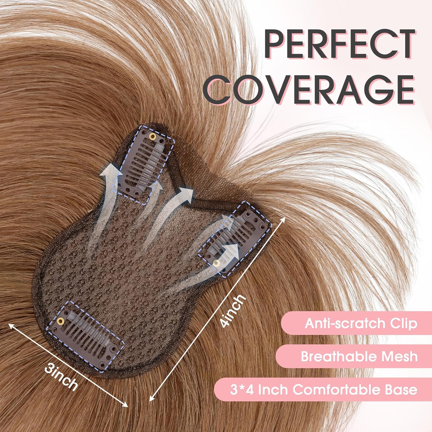 TESS Hair Toppers for Women Real Human Hair,11Inch 360° 3D Cover Human Hair Topper no Bangs Middle Part Hairpiece for Women Daily Wear Clip in Middle Part Bangs Light Brown