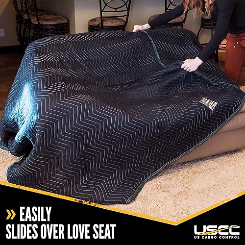 Miniatura 4 de US Cargo Control Funda acolchada resistente para sofá biplaza, 64 x 46 pulgadas, almohadilla negra y verde para mudanzaalmacenamiento, tela de