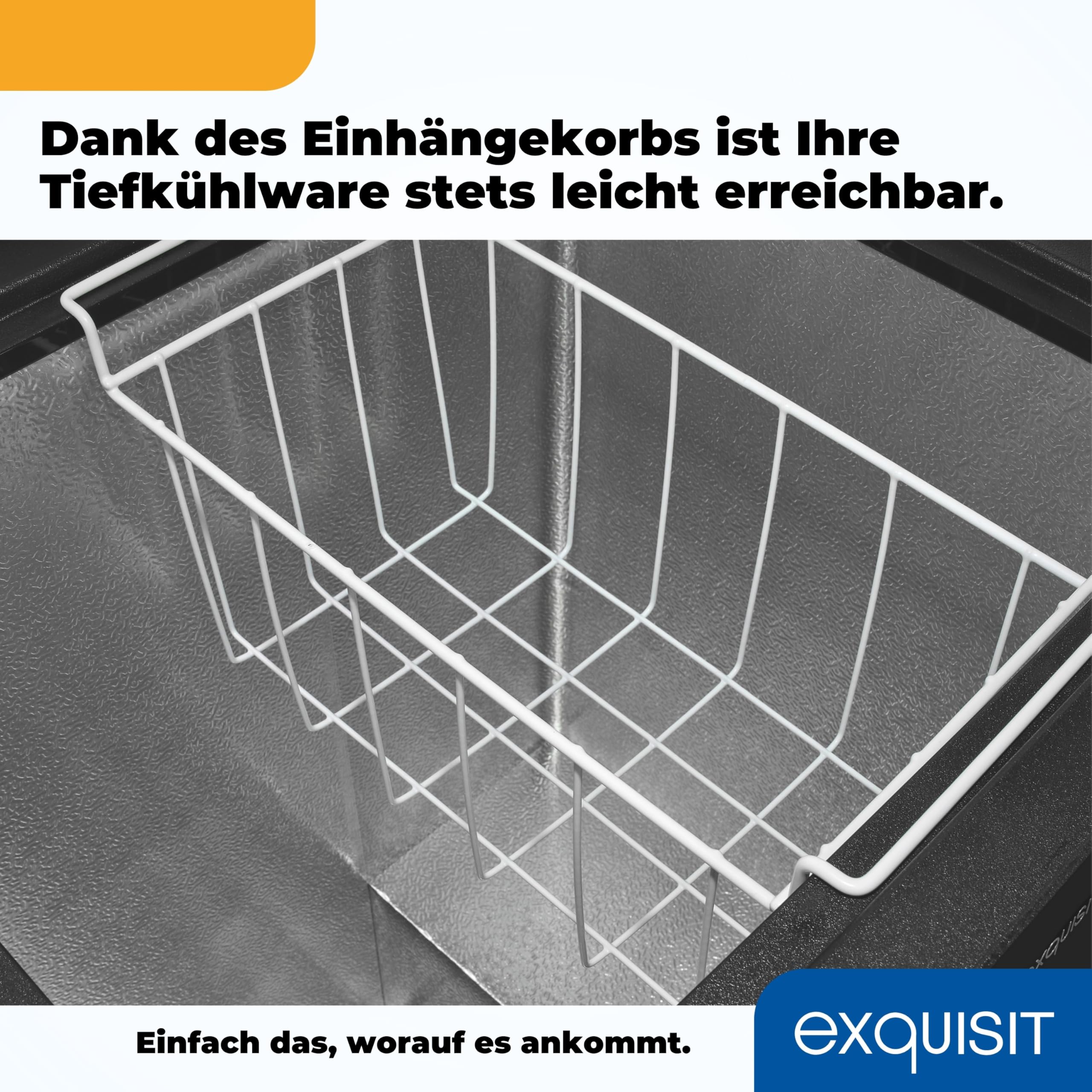 Exquisit GT100-050E Gefriertruhe 99L Tiefkühltruhe 2-in-1 Kühlen & Gefrieren Toplader 4-Sterne-Gefrierfach herausnehmbarer Gefrierkorb verstellbare Füße Temperaturregelung