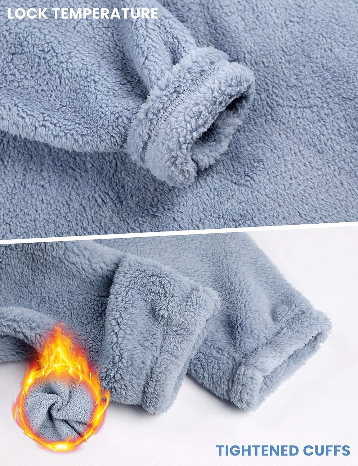 Faleave Womens Winter Fluffy Pajamas Set Warm Fleece Pants Pullover Plush Sleepwear - Image 9