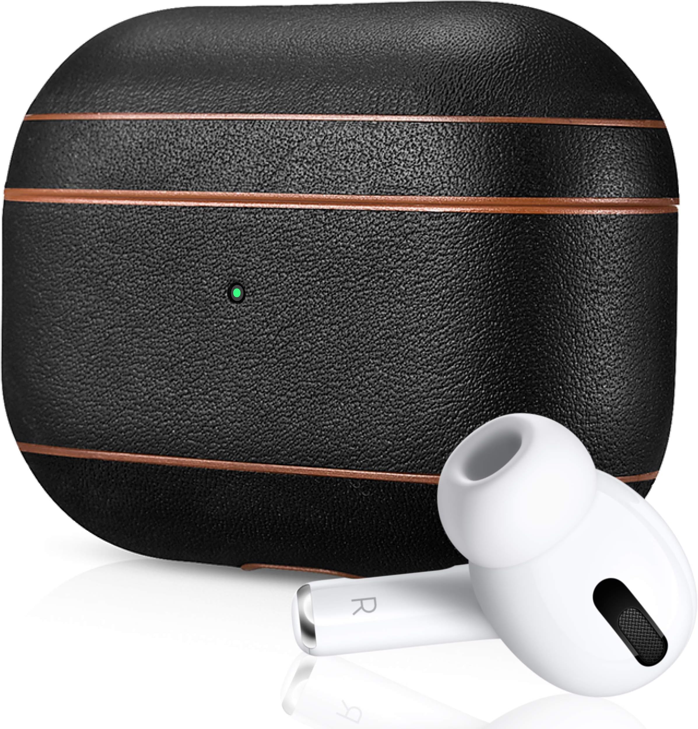 Leather Case for Apple AirPods Pro | Protective Case Cover | Wireless Charging Capability | Shockproof and Scratchproof Design (Black | Brown Trim)