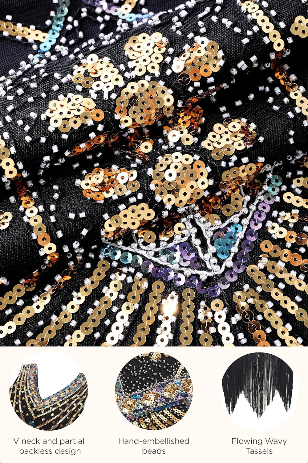 BABEYOND Women's Plus Size Flapper Dresses 1920s V Neck Beaded Fringed Great Gatsby Dress