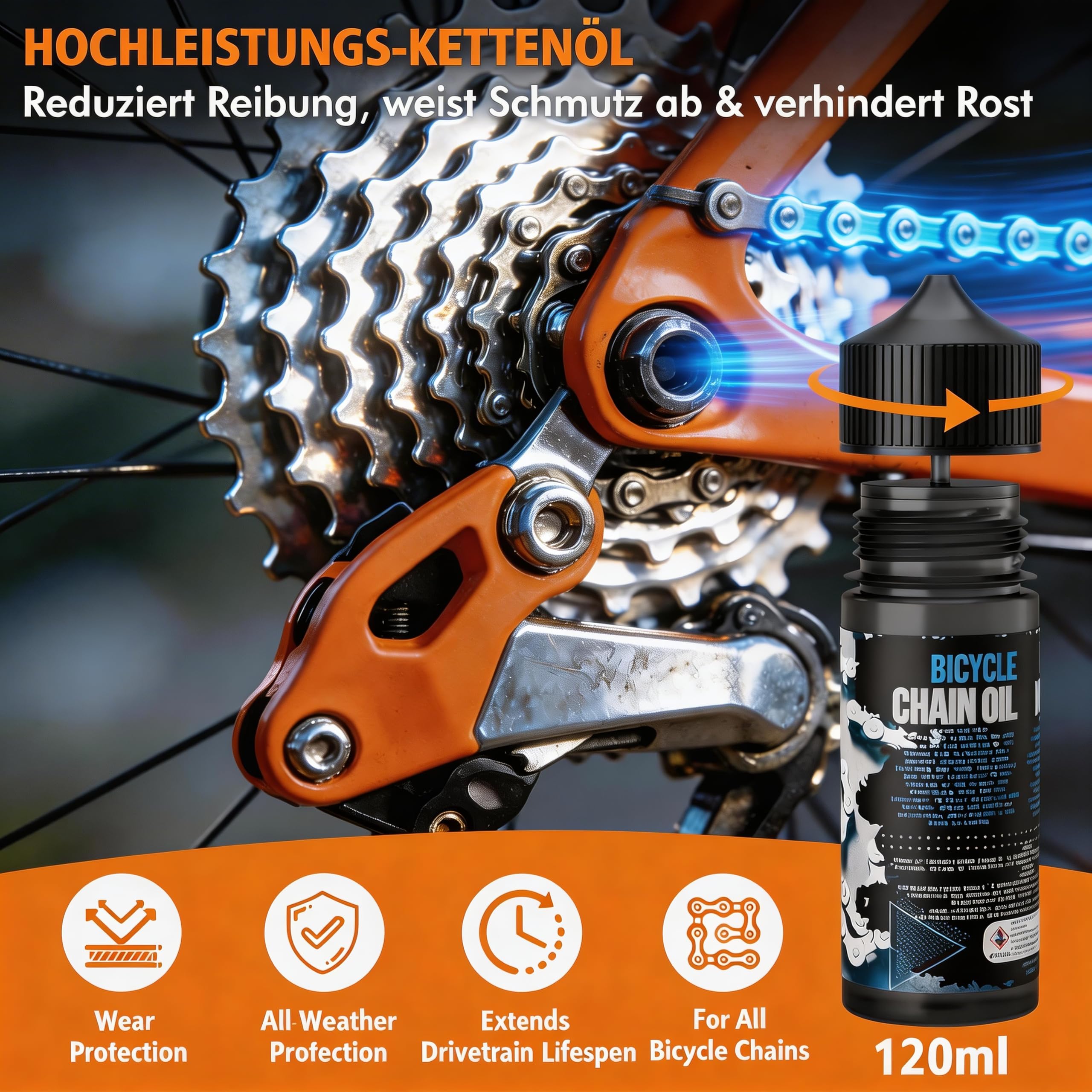 Fahrradketten Reiniger Set, Fahrrad Reinigungsset mit 450ml Fahrrad Kettenreiniger und 120ml Fahrradkettenöl, Fahrrad kettenreiniger Fahrradpflege Set mit Kettenbürsten für Alle Fahrrädern