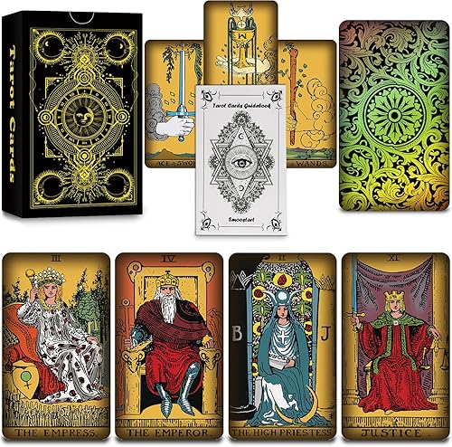 Smoostart 78 cartas de tarot holográficas con guía, baraja de cartas de tarot clásicas para principiantes y jugadores profesionales, juego de contar