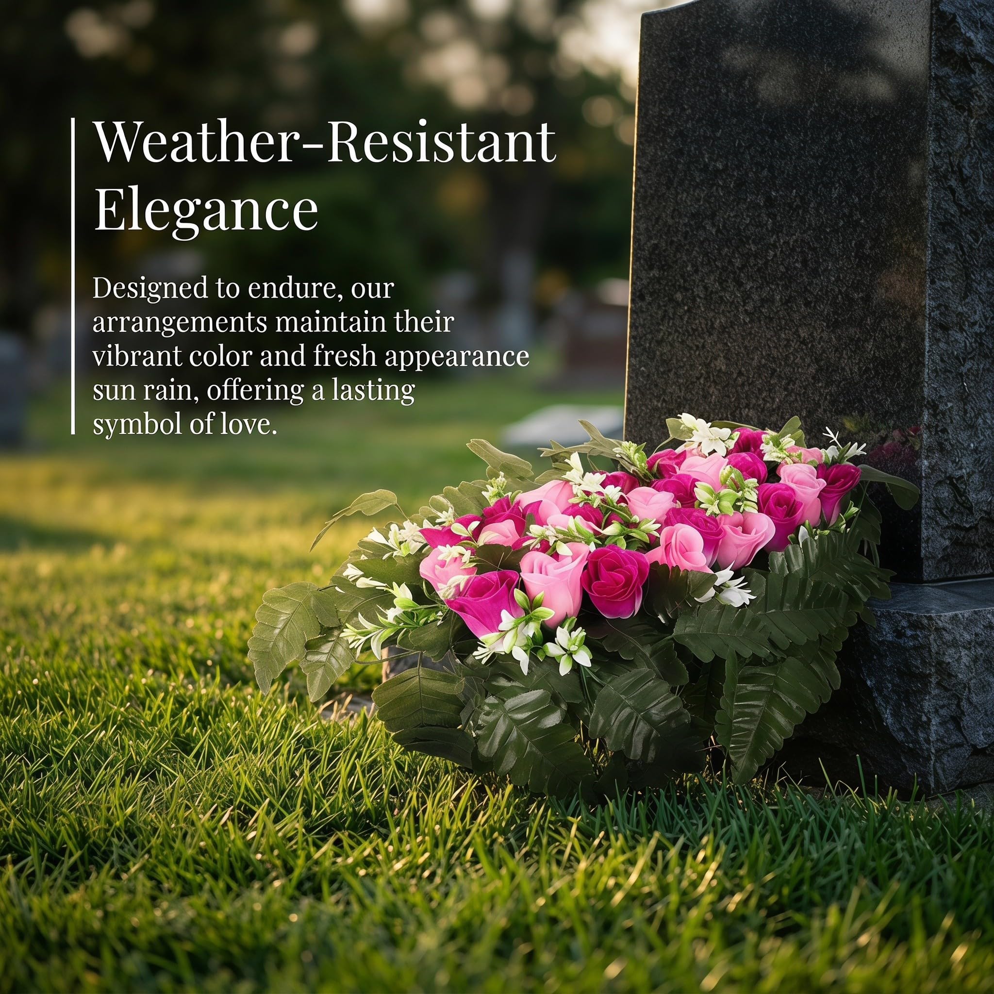 Operitacx Fleurs artificielles pour cimetière, Bouquets de Roses en Soie artificielles pour la décoration de tombes extérieures, résistantes aux intempéries et aux Couleurs éclatantes.