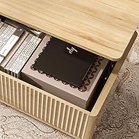 Vista 7 de LYNCOHOME Mesa de Centro con Tapa Elevable Acanalada con Almacenamiento, Mesa de Centro Moderna para Sala de Estar, Oficina en Casa (Natural)