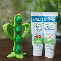 Vista 5 de Dr. Brown's Pasta de dientes para bebé, sabor a fresa y manzana y pera que aman a niños pequeños y niños, sin flúor, fabricado en los Estados