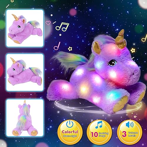 Vista 27 de Cuteoy Peluche de unicornio blanco con luces LED, regalo de cumpleaños y Navidad, juguete para niños pequeños, 15 pulgadas
