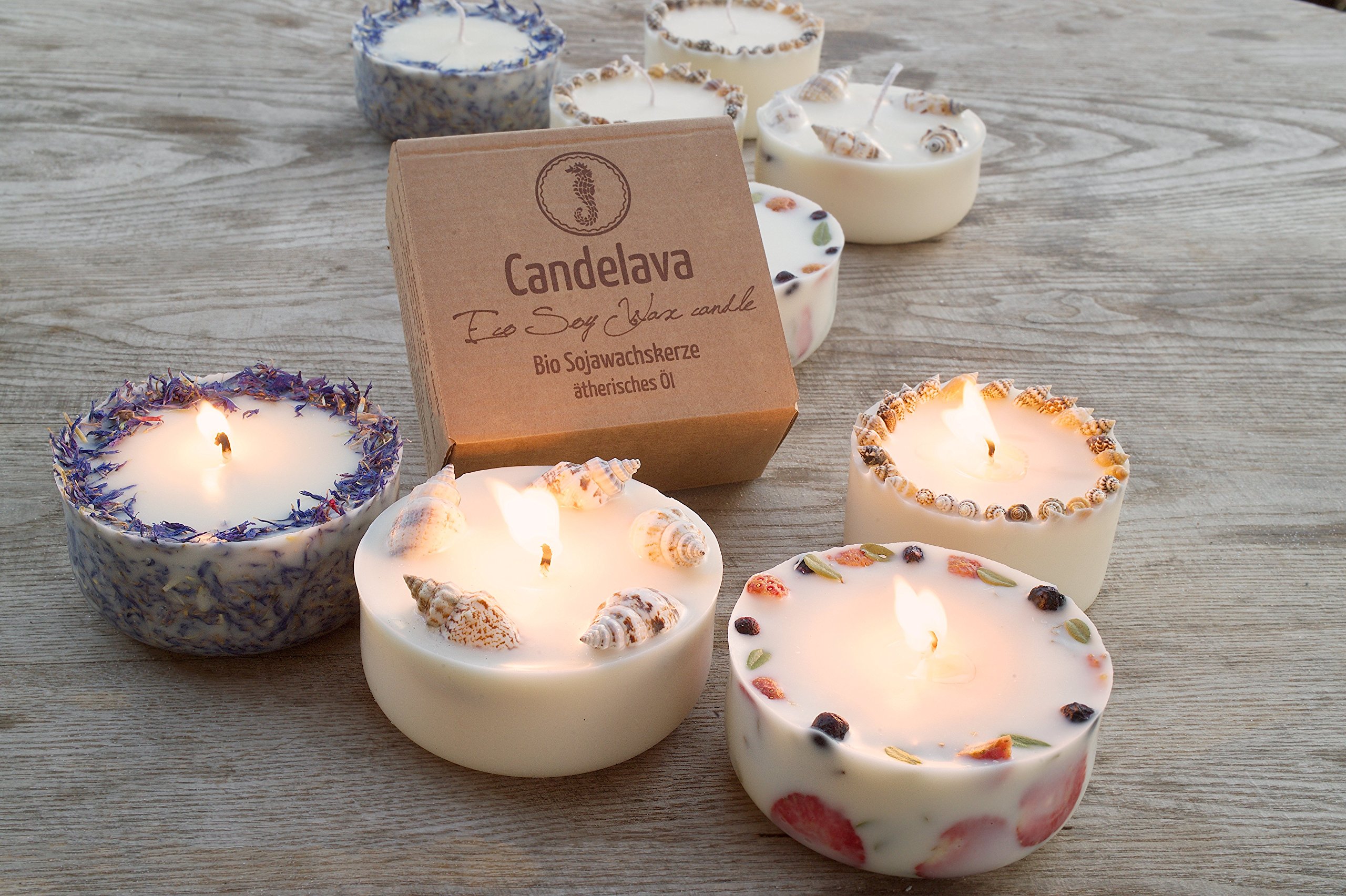 Duftkerze Soja Lavendel Beige Blau Kerze aus Bio Sojawachs vegan ätherisches Lavendel Öl Geschenk Aromatherapie