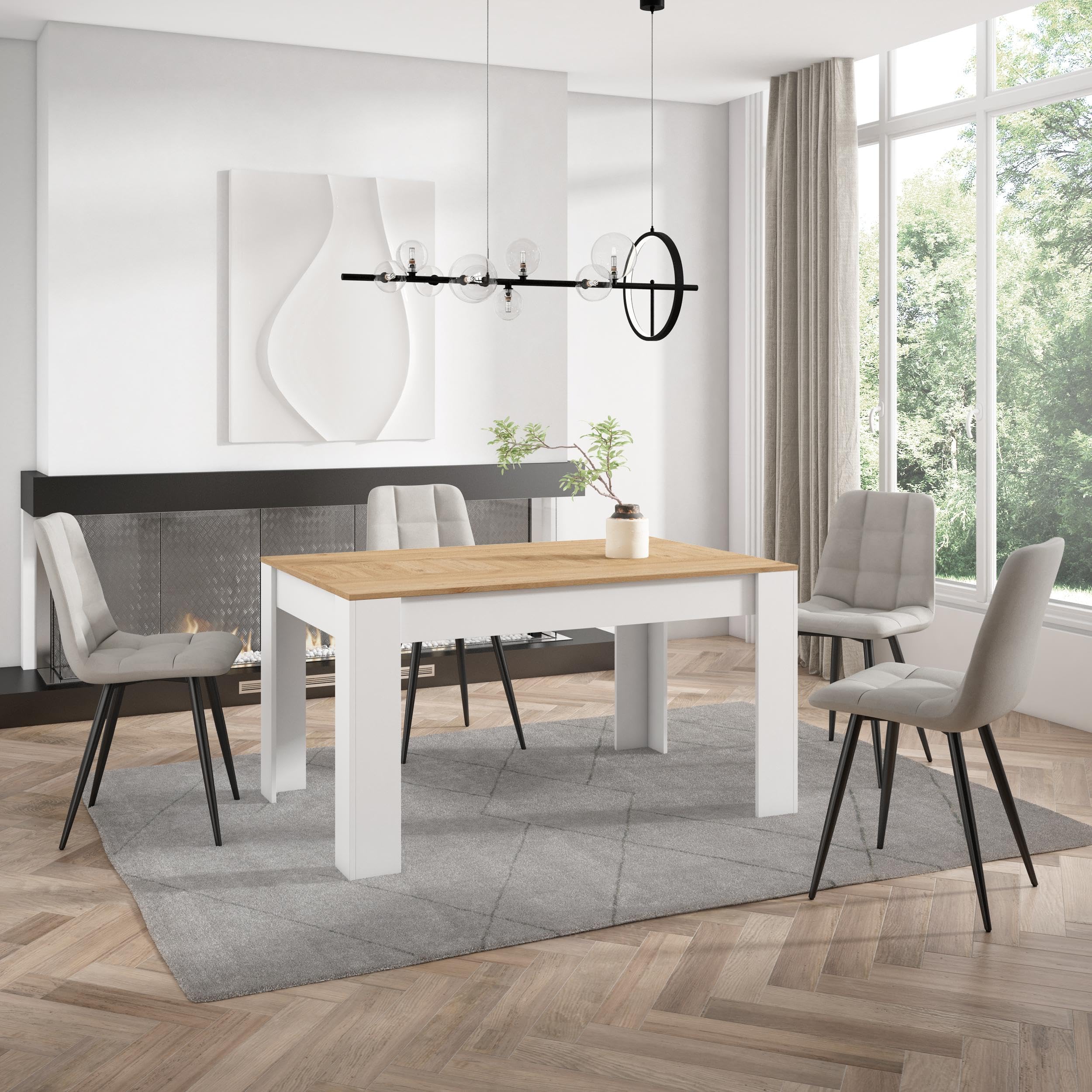 Skraut Home | Table à Manger | Meuble Salle à Manger | 140x90x76 cm | pour 6 Personnes | Meubles de Salon | Style Moderne | Chêne et Blanc
