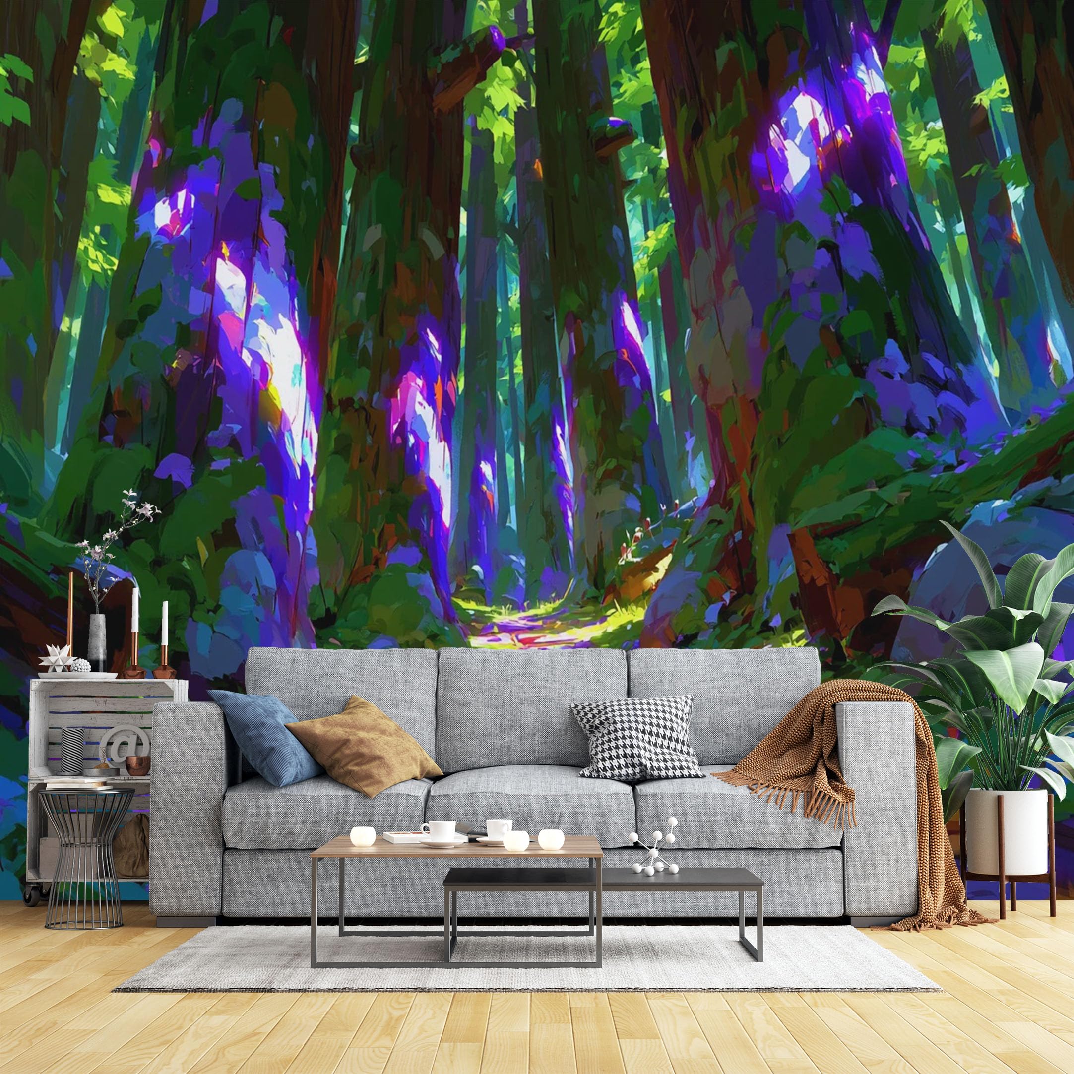 Custom Size Wall Murals Colorful Sunlit Forest Path Wall Murals Fantasy Nature Wallpaper, Home Decor Self-Adhesive Removable Wallpaper for Living Room