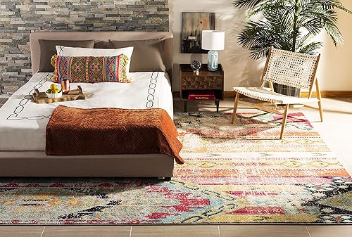 Miniatura 9 de SAFAVIEH Colección Monaco - Alfombra de área de 8 x 11 pies, Multicolor, diseño tribal bohemio chic envejecido, no desprende pelusa y de fácil