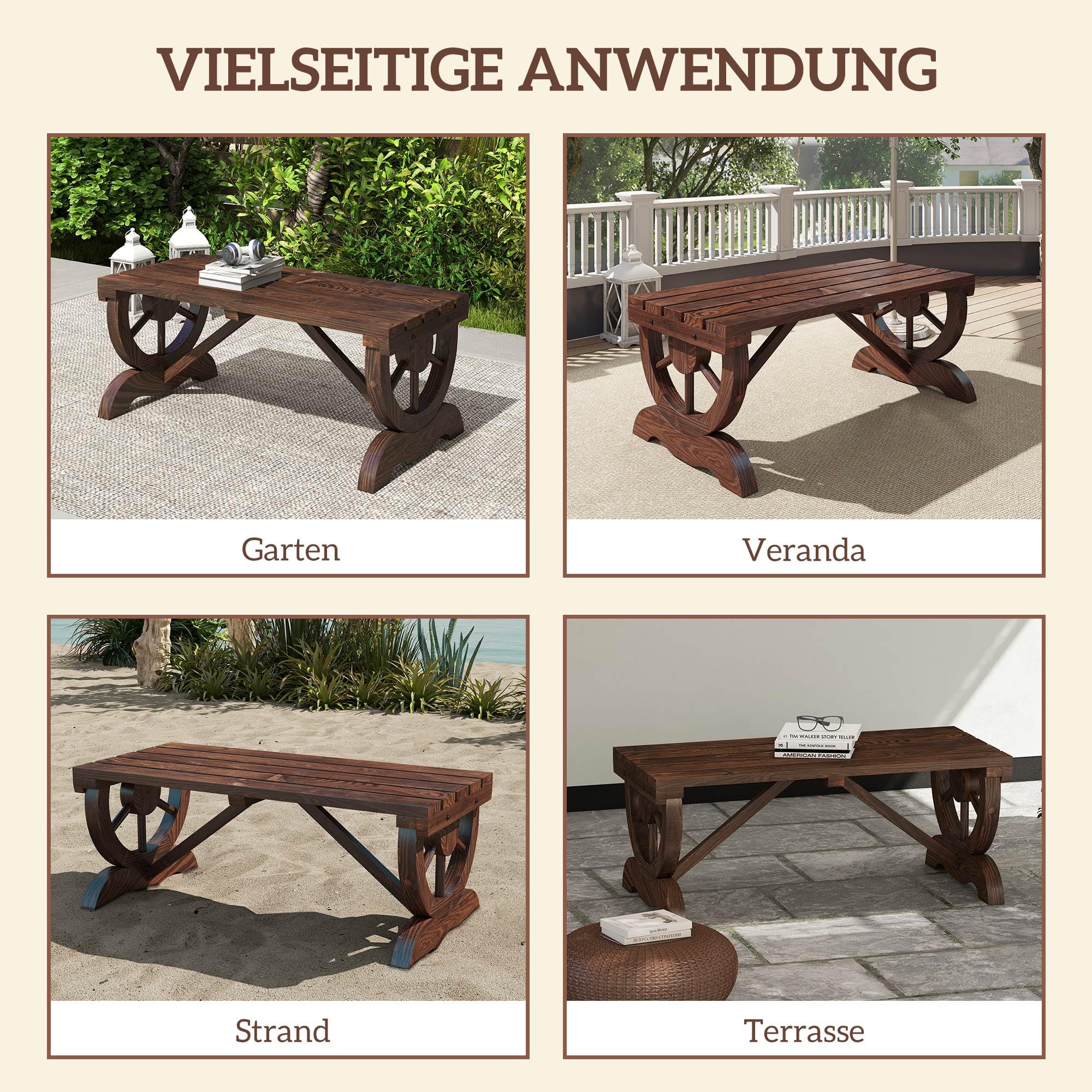 Outsunny Gartenbank Holz Wetterfest Gartenmöbel Braun 98 x 50 x 39,5 cm | Sitzbank, Rustikale Bank