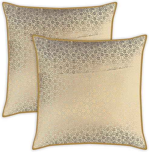 Miniatura 9 de AVKA Studio Fundas de almohada florales  Paquete de 2 almohadas decorativas de brocado  Morado y dorado opaco de 20 x 20 pulgadas  Funda de cojín de