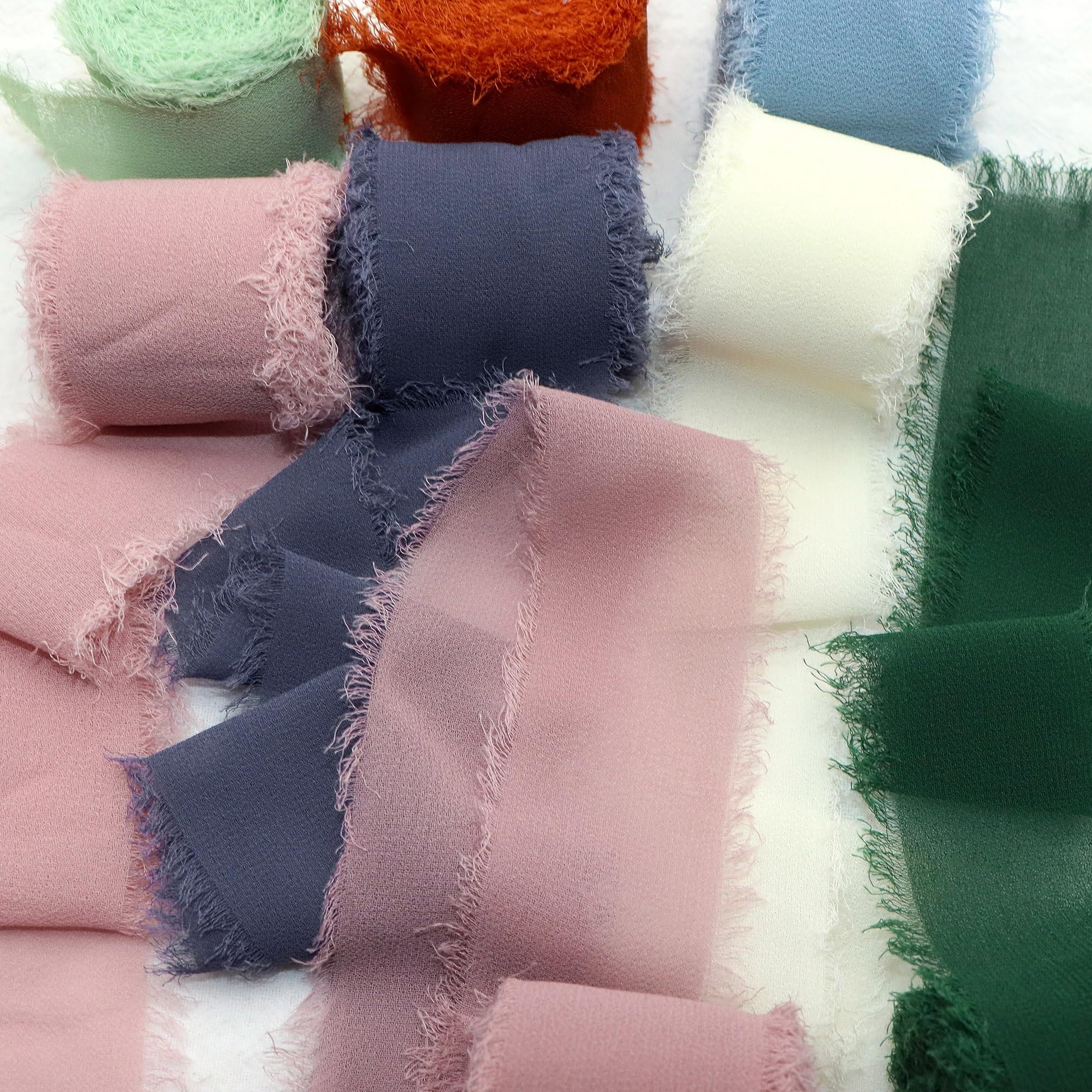 David accessories Handgefertigtes Chiffon-Seidenband, 5,1 cm x 12,7 m, ausgefranste Kanten, Bänder-Set für Hochzeitseinladungen, Brautsträuße, Geschenkverpackungen, Bastelarbeiten (Deep Rose, 5,1 cm)