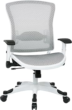 Space Seating Pulsar Breathable Mesh Seat and Back Adjustable Managers Office Chair with 2-to-1 Synchro Tilt Control, Padded Flip Arms, and White Coated Nylon Base, White