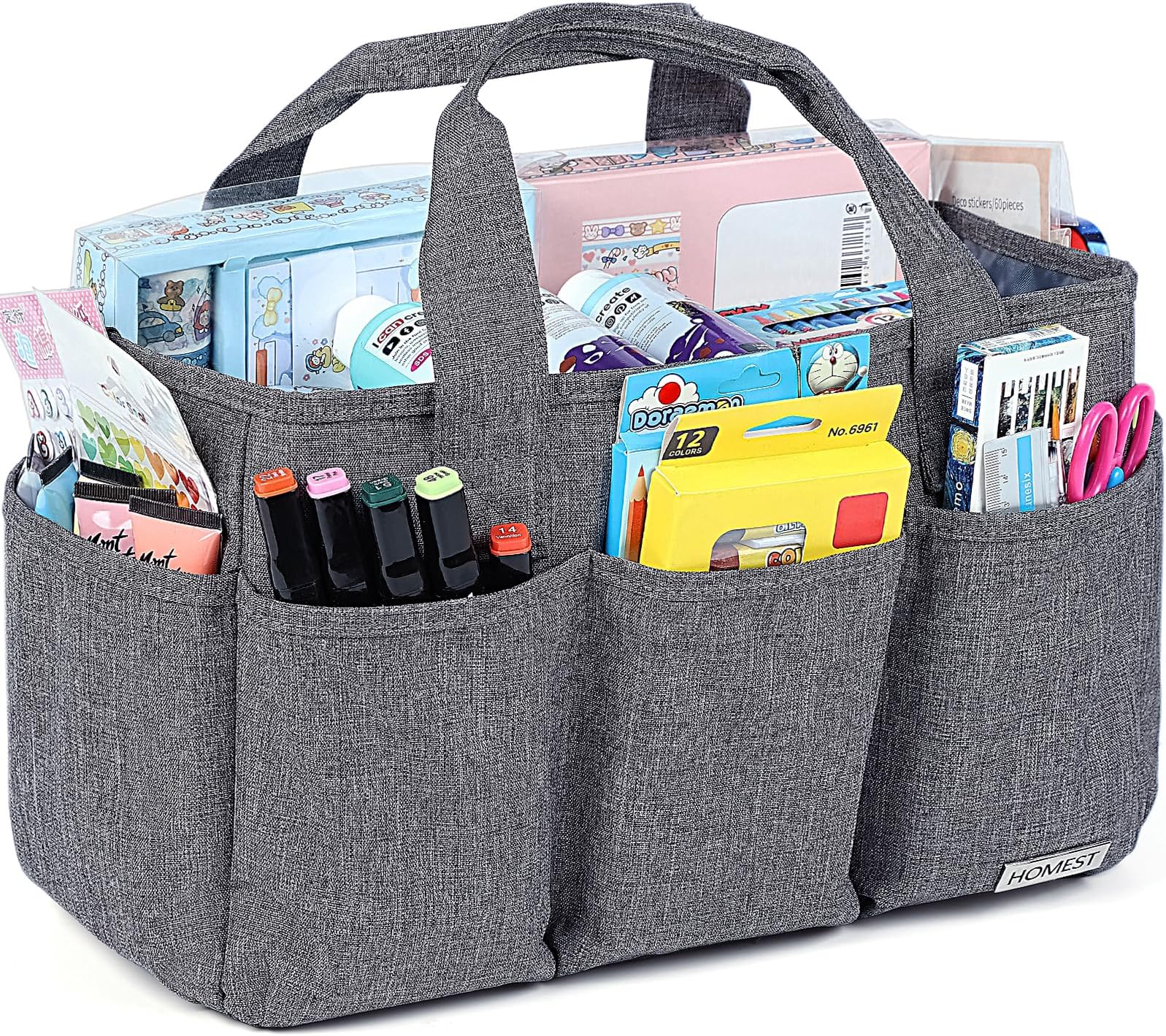 HOMEST Craft Organizer Tote Bag with Multiple Pockets, Storage Art Caddy for Scrapbooking, Crafts Supply Carrier for Tool, Gray