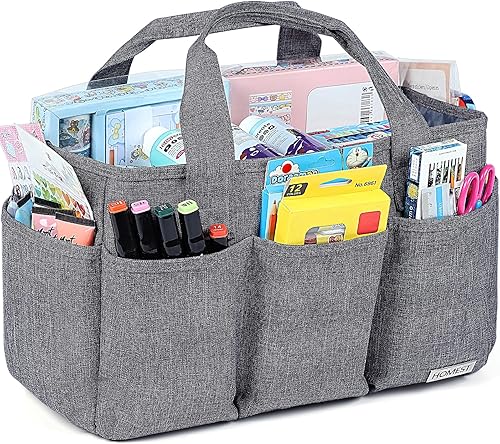 HOMEST Bolsa organizadora de manualidades tipo tote con múltiples bolsillos, caddy de arte de almacenamiento para scrapbooking, portador de