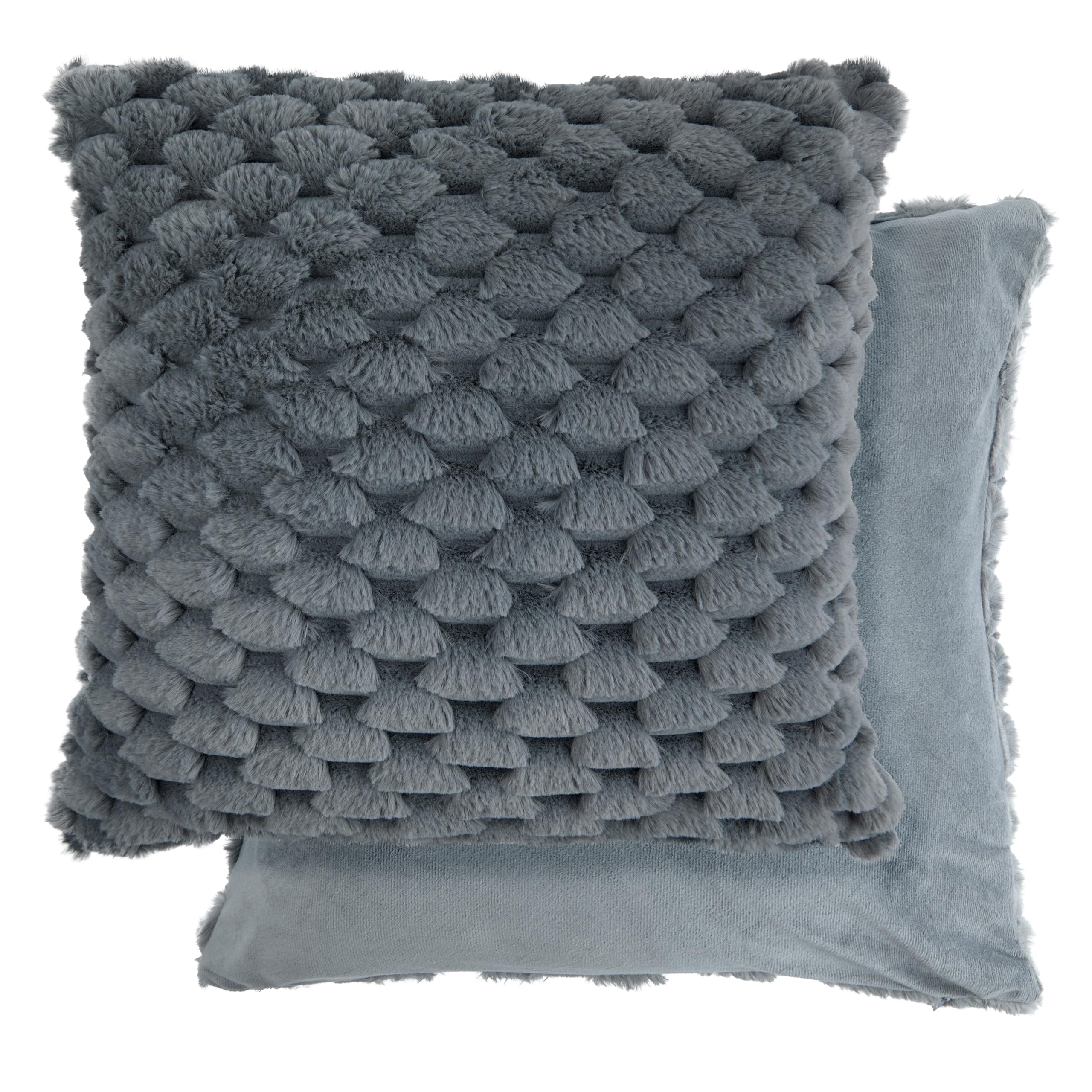 Emma Barclay Lush Luxury Faux Rabbit Fur Cushion Cover (Charcoal Grey)