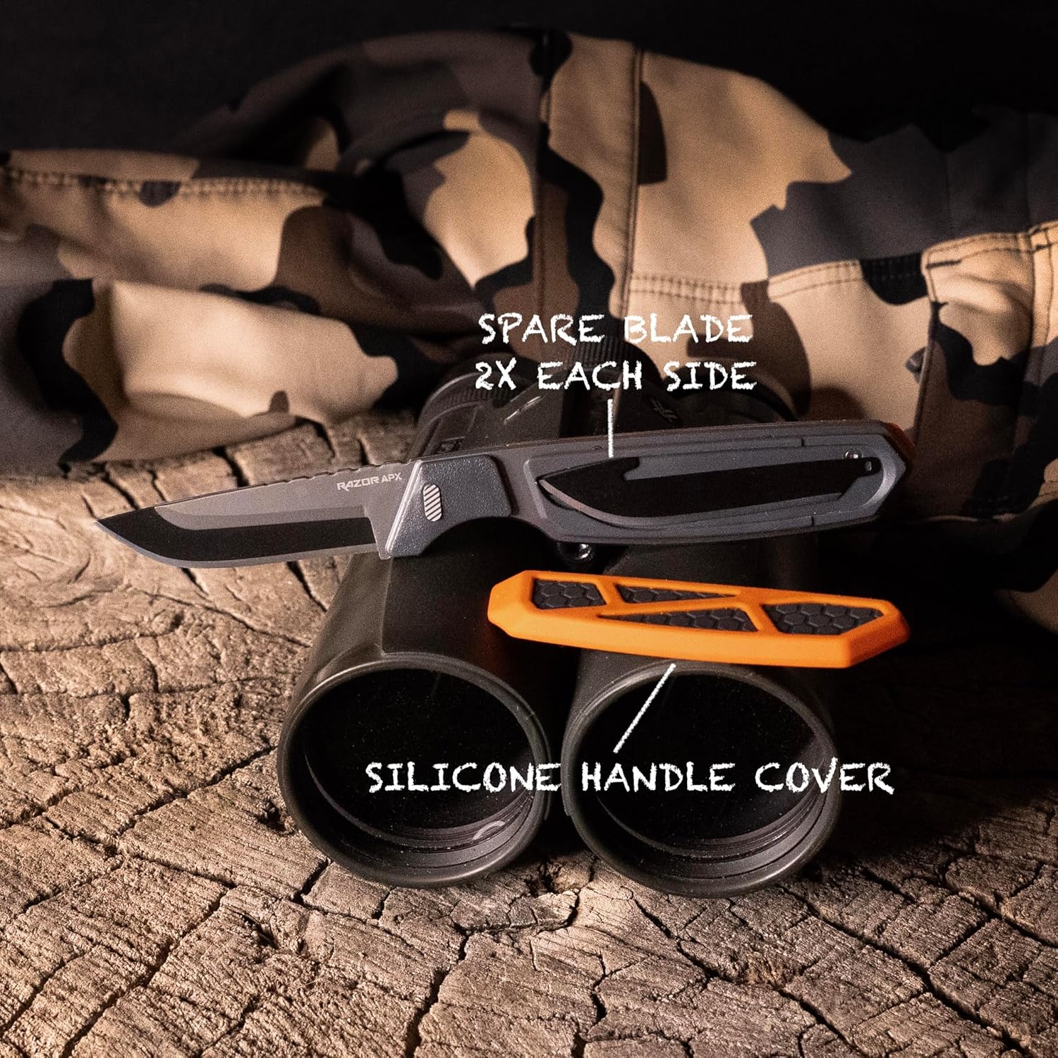 OUTDOOR EDGE Razor APX 2.5" Fixed Hunting Knife with Replaceable Blades & Sheath–All in One Field Dressing Knife Set for Skinning & Caping-Includes 5 Black Drop Point Blades