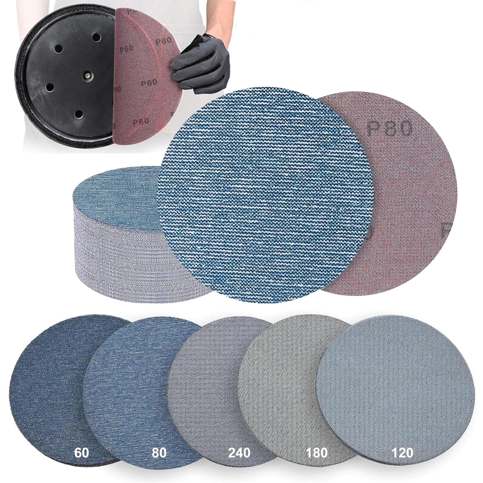 Lot de 25 Disques Abrasifs 225mm Maille, Filet Céramique Papier à Poncer | Grain 60/80/120/180/240 Anti Poussière Papier de verre Disque de ponçage Pour Ponceuse Girafe, Murale et Plâtre Téléscopique
