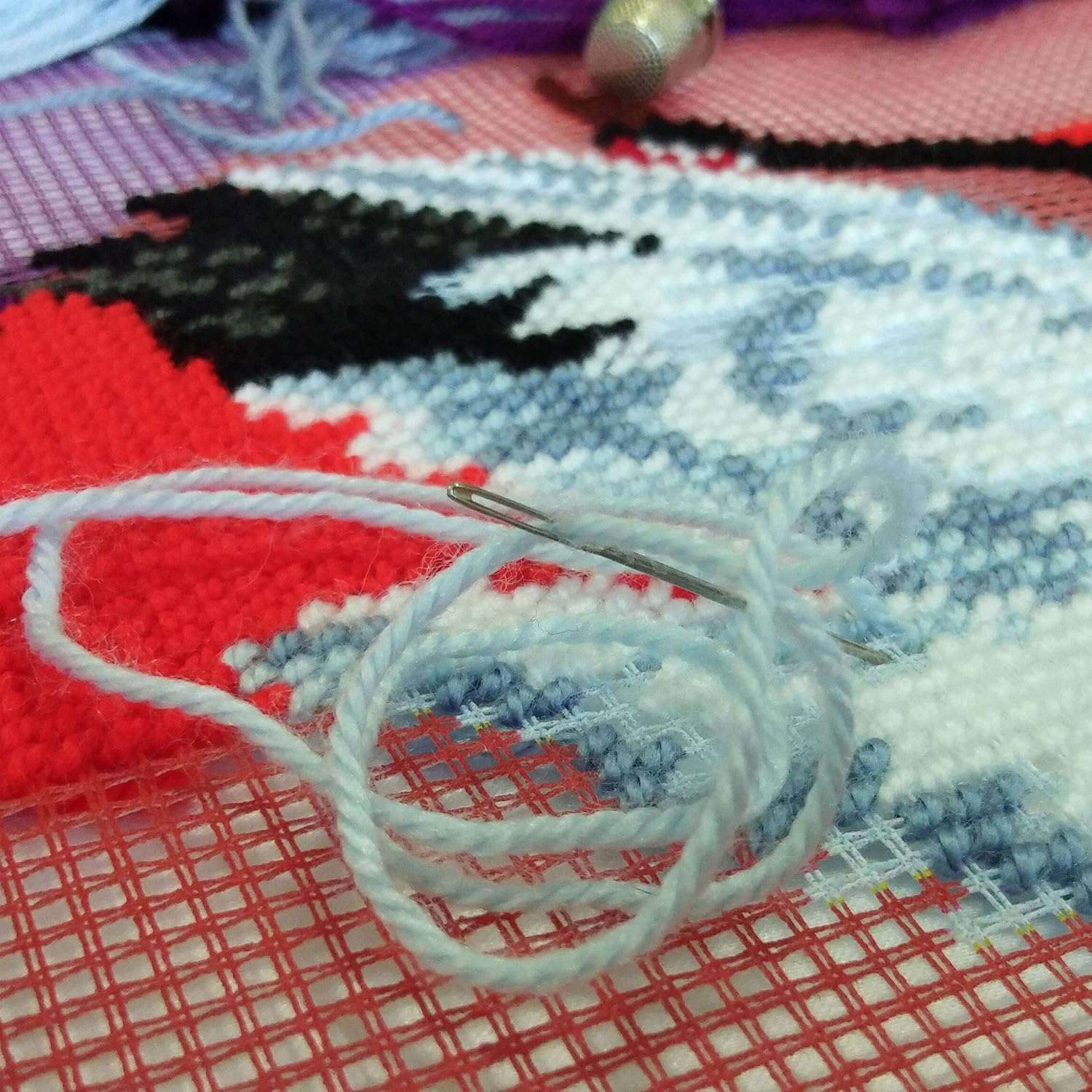 Clematis Flowers. Needlepoint Kit. Throw Pillow 16×16 Inches. Printed Tapestry Canvas, European Quality