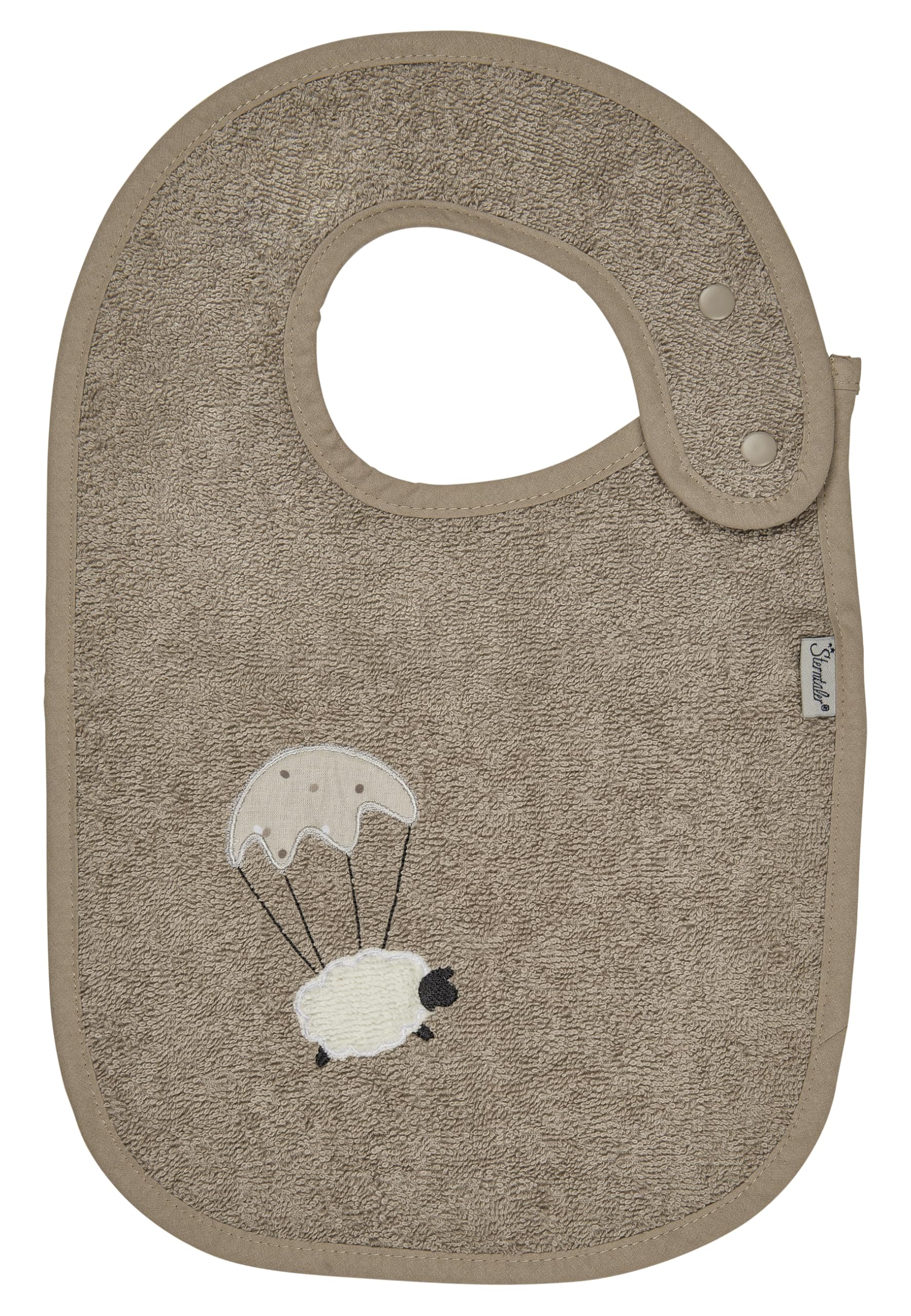 Sterntaler Bib Sheep Flocke - Baby Bib with Cute Appliqué, Made of Absorbent Cotton, Bib with Press Stud Closure, Sand