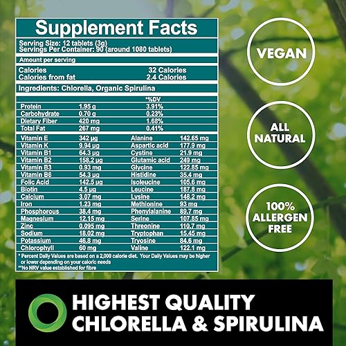 Miniatura 3 de The Chlorella Company  Tabletas fermentadas de clorella y espirulina  Pared celular rota  Suministro para 3 meses  Sin gluten  Vegano  Sin OMG