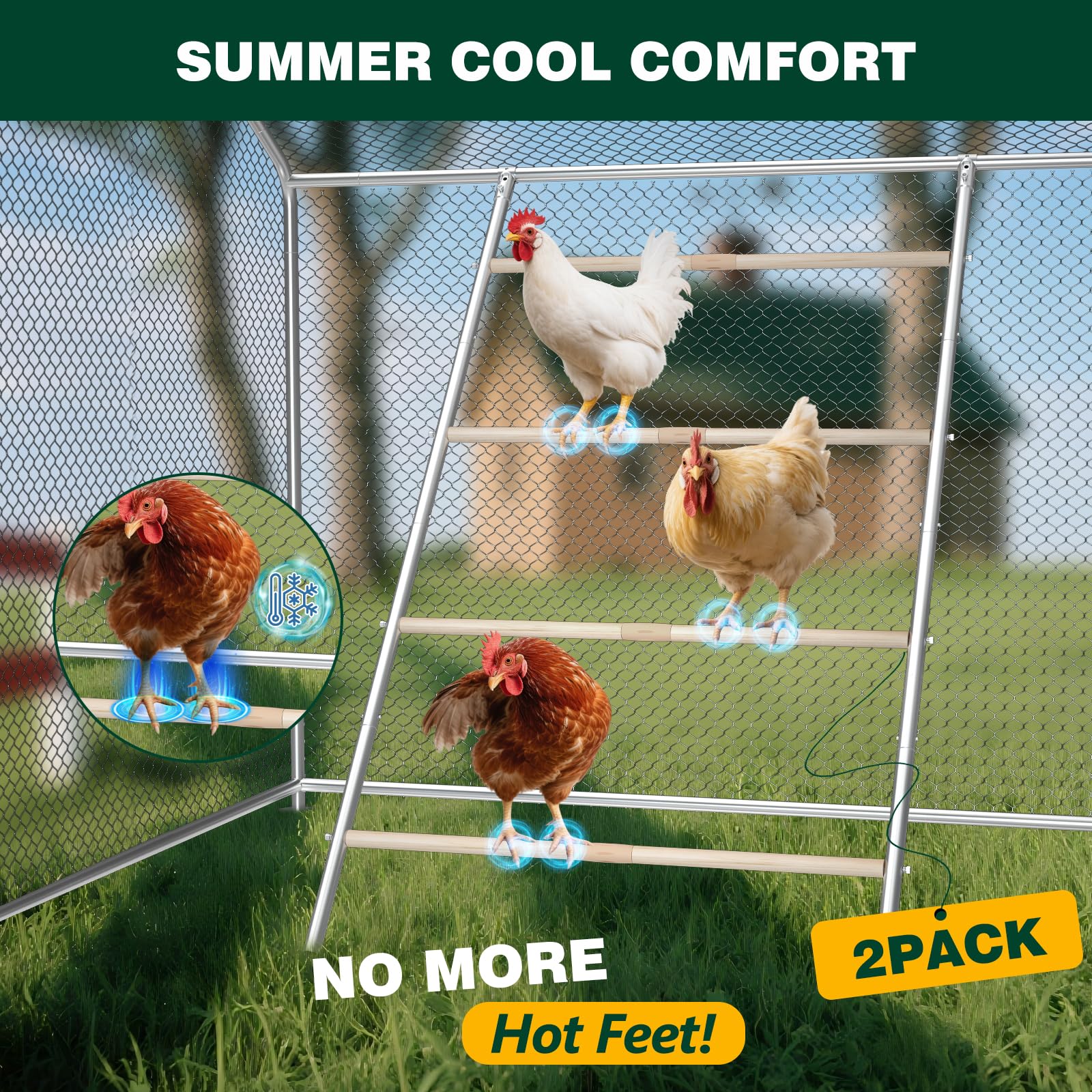 Percha de pollo para gallinero, barras de gallina, juguetes de granja, escalera de gallo para aves de corral, paquete de 2 (58 pulgadas de largo x 32 pulgadas de ancho)