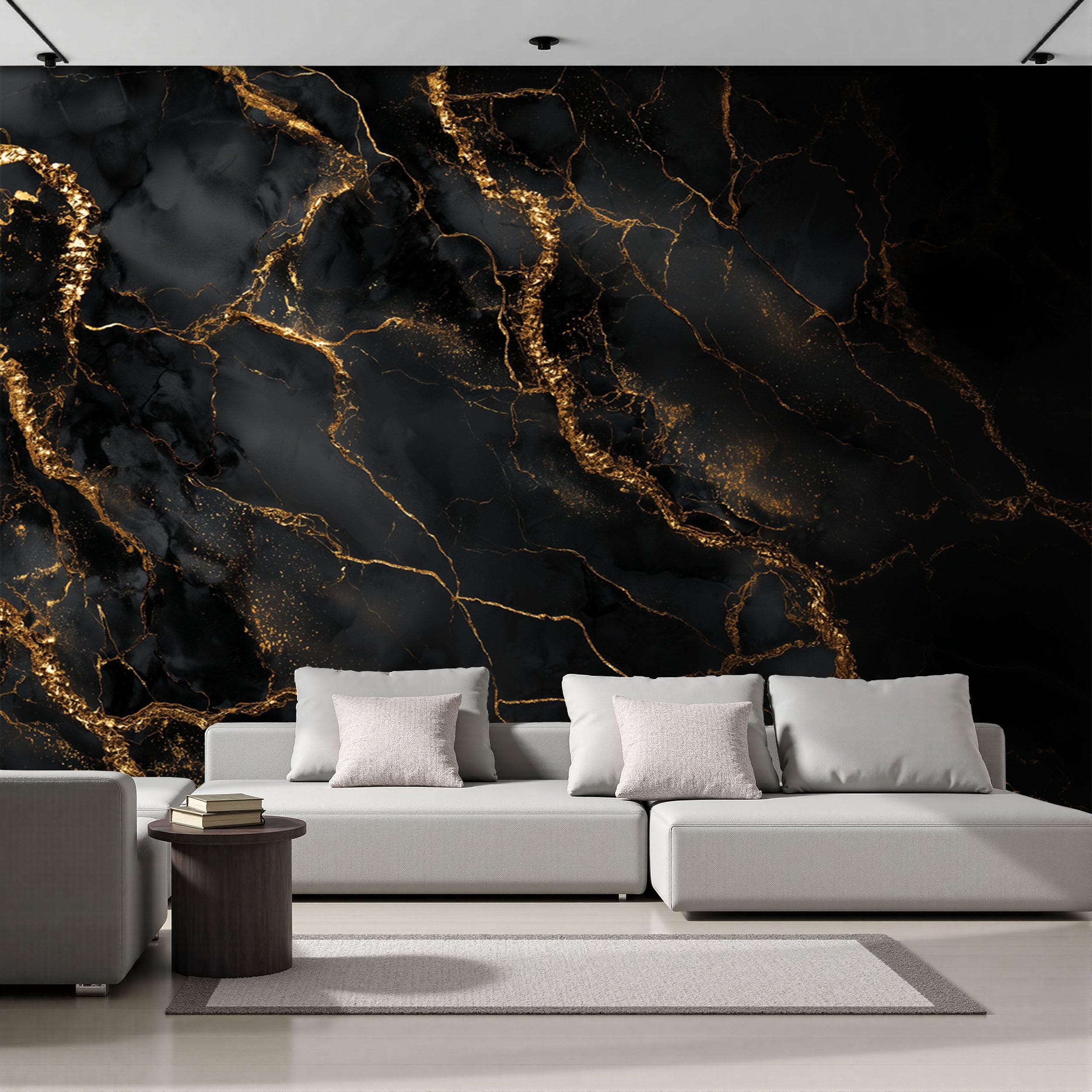 Papier peint intissé lignes abstraites et marbre d'or pour une fresque murale de luxe