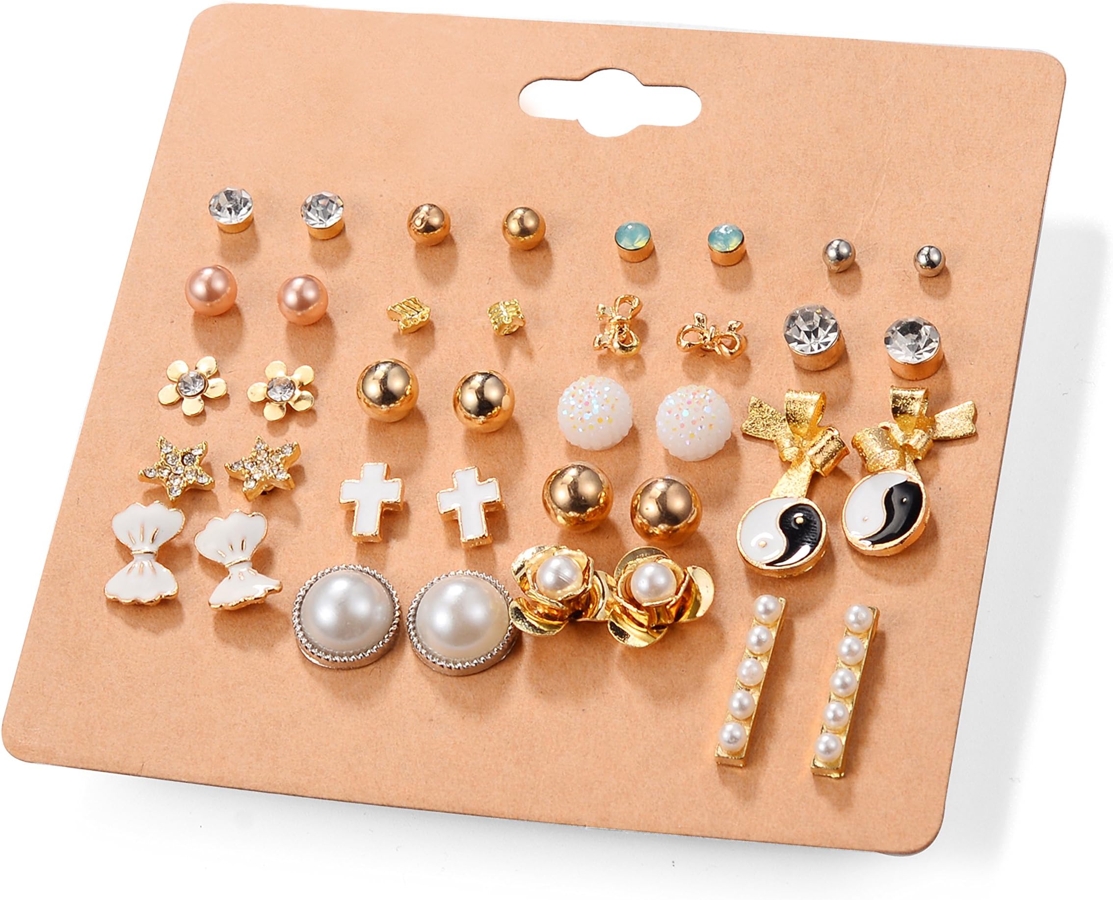 Unique Queen Women's Girl's Stainless Steel Assorted Multiple Stud Earring 20 Style Sets,Hypoallergenic (Style-4)