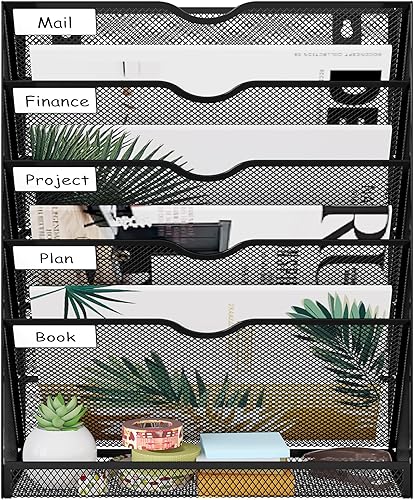 Miniatura 7 de EasyPAG Organizador de archivos de escritorio de malla de 5 niveles, soporte de archivo colgante de pared, soporte vertical de escritorio para
