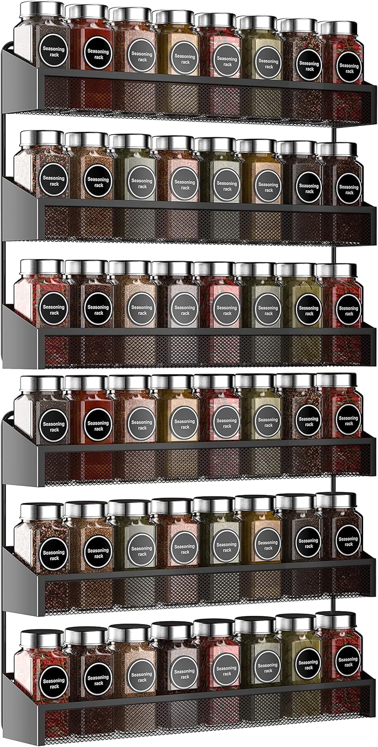 AULEDIO 2 Pack Spice Rack Organizer, 3 Tier Counter-top Stand or Wall Mounted Storage Rack Hanging Shelf for Kitchen Cabinet, Cupboard, Pantry Door Bathroom Shower Cosmetic (Black) AULEDIO 2 Pack Spice Rack Organizer, 3 Tier Counter-top Stand or Wall Mounted Storage Rack Hanging Shelf for Kitchen Cabinet, Cupboard, Pantry Door Bathroom Shower Cosmetic (Black)