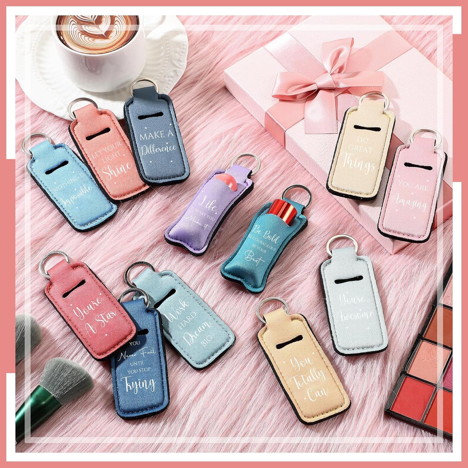 36 Pcs Lip Gloss Bulk Lipstick Holder Keychain Inspirational Lip Gloss Pouch Portable Holder for Women Graduation Employee Appreciation Gifts(Inspirational)