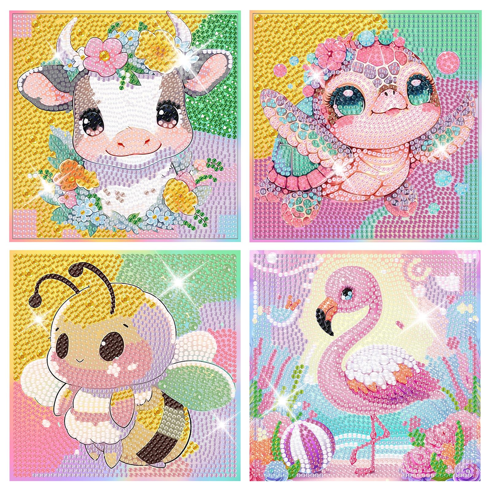 TLIOBLO 4 Pack Cartoon Diamond Painting Kits for Kids, Cute Animals Diamond Arts Mosaic Kits for Adults Beginner, DIY Full Drill Diamond Dots Craft Arts for Home Wall Decor 15X15cm โ image 1