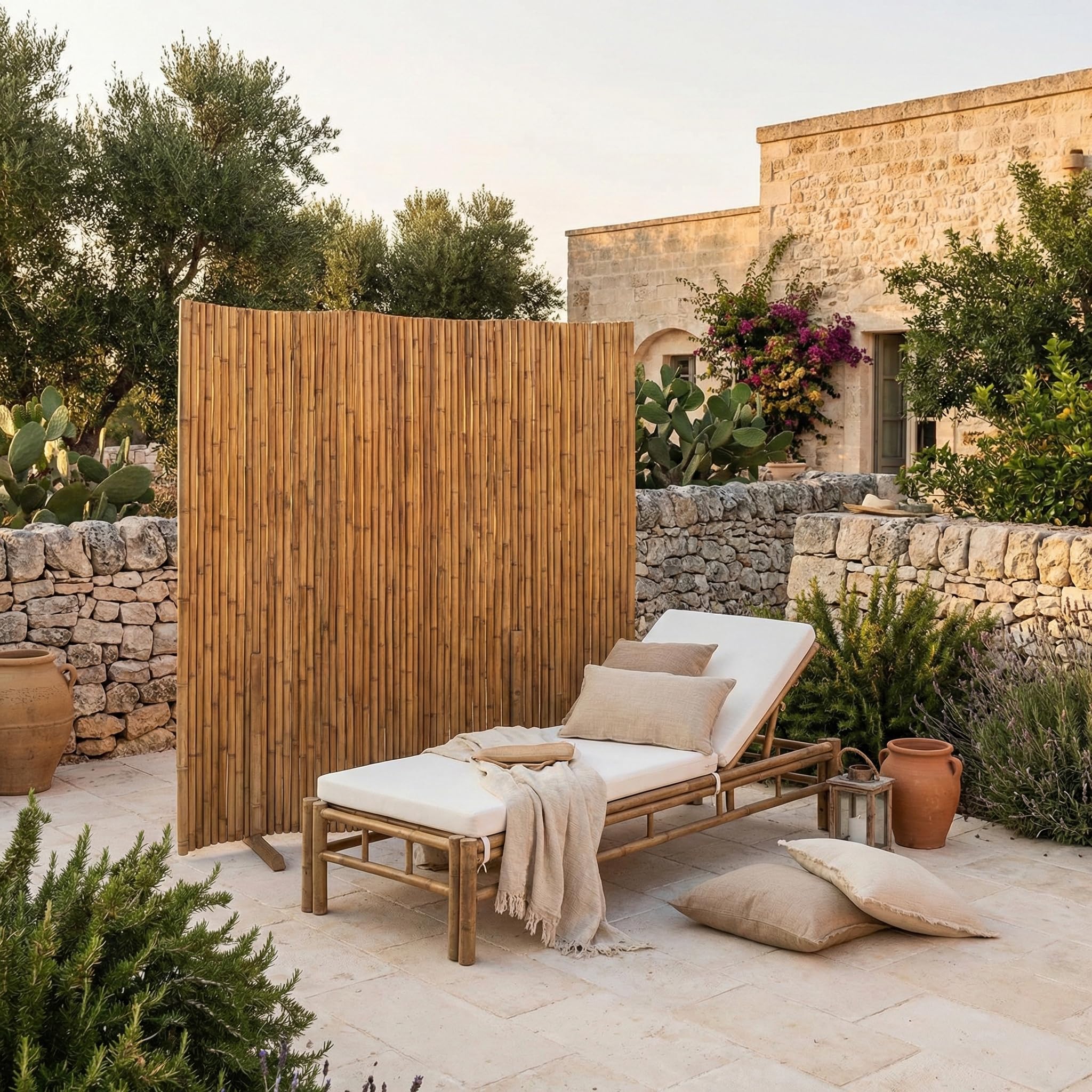 Brigros - Paravento da Esterno in Bamboo Naturale, Separè Frangivista per Giardino Terrazzo e Balcone, Schermo Privacy Decorativo Outdoor, 180x170 cm