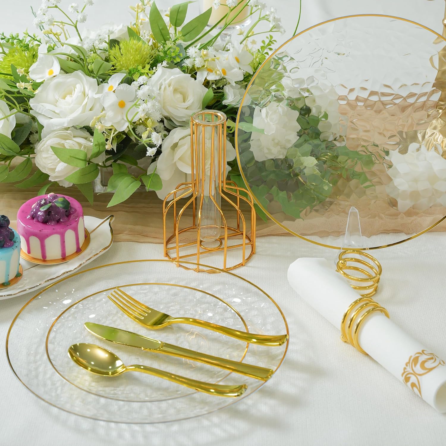 72Pcs Clear Plastic Plates with Gold Rim, Clear Disposable Plates, Hammered Party Plate Includes 36 Dinner and 36 Dessert Plates for Party & Wedding - Image 2