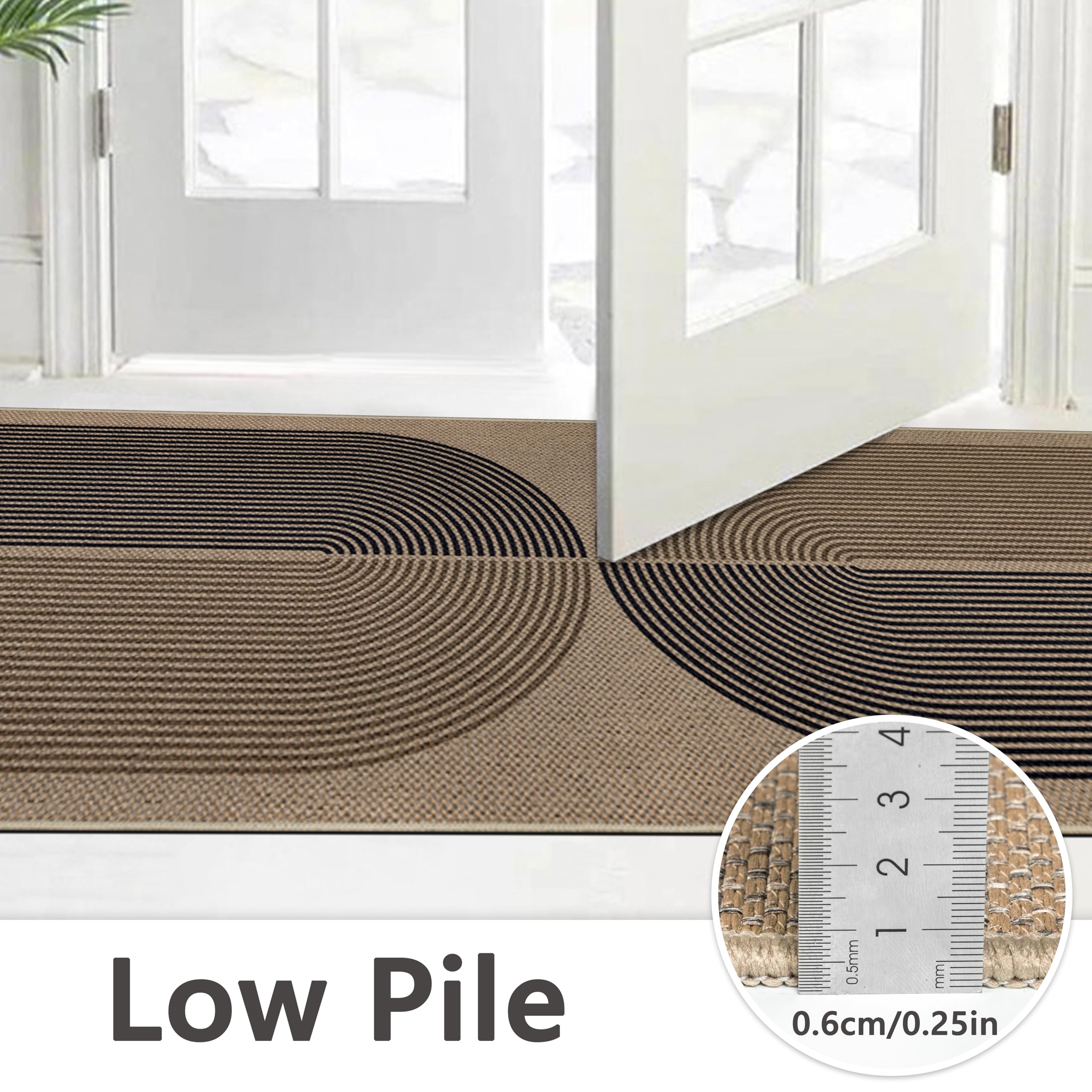 Capslpad Runner Rug for Entryway 60x300cm Non-Slip Hallway Carpet Runner Washable Jute Look Rug Kitchen Runner Durable Floor Area Rug Runners for Living Room Bedroom Balcony Corridor Black Brown - Image 3