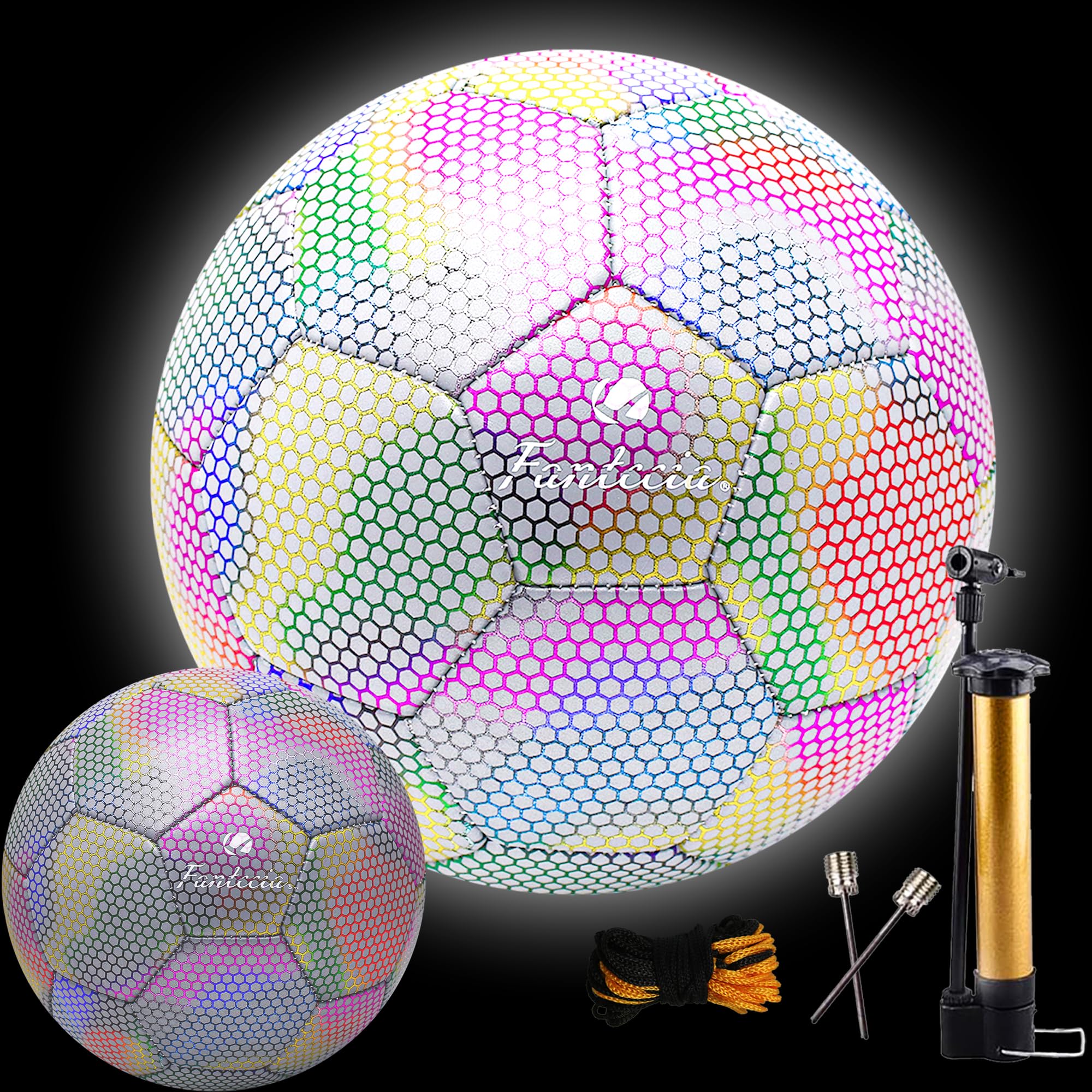 Reflective FootBall Size 5 for Youth and Adult, Indoor Outdoor Light Up Training Soccer Ball with Pump